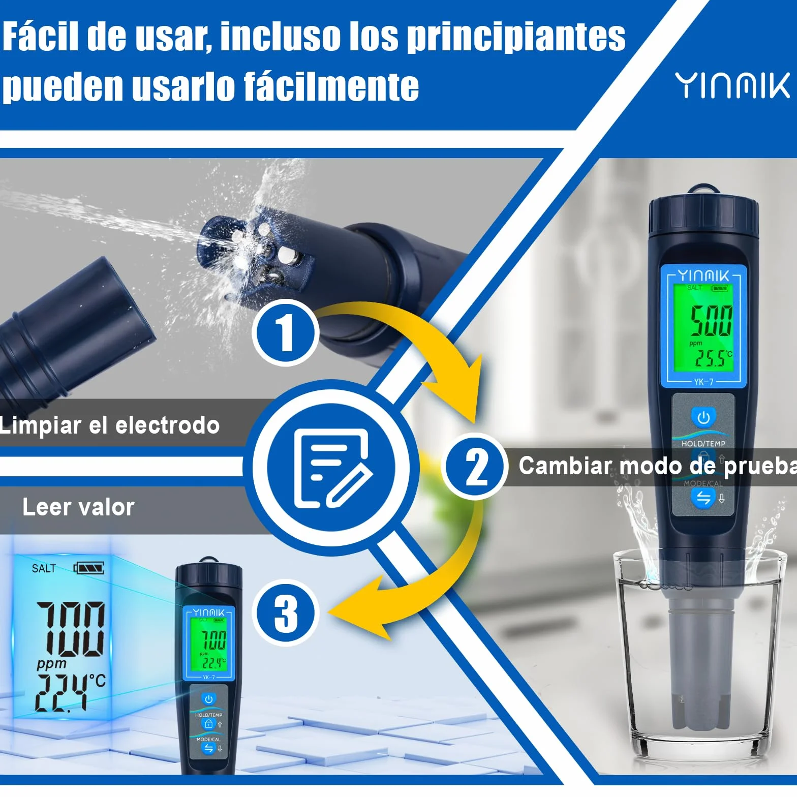 5 en 1 Medidor de pH Salinidad TDS EC Temp para Piscina de Agua Salada, Acuario Koi, Hidropónico