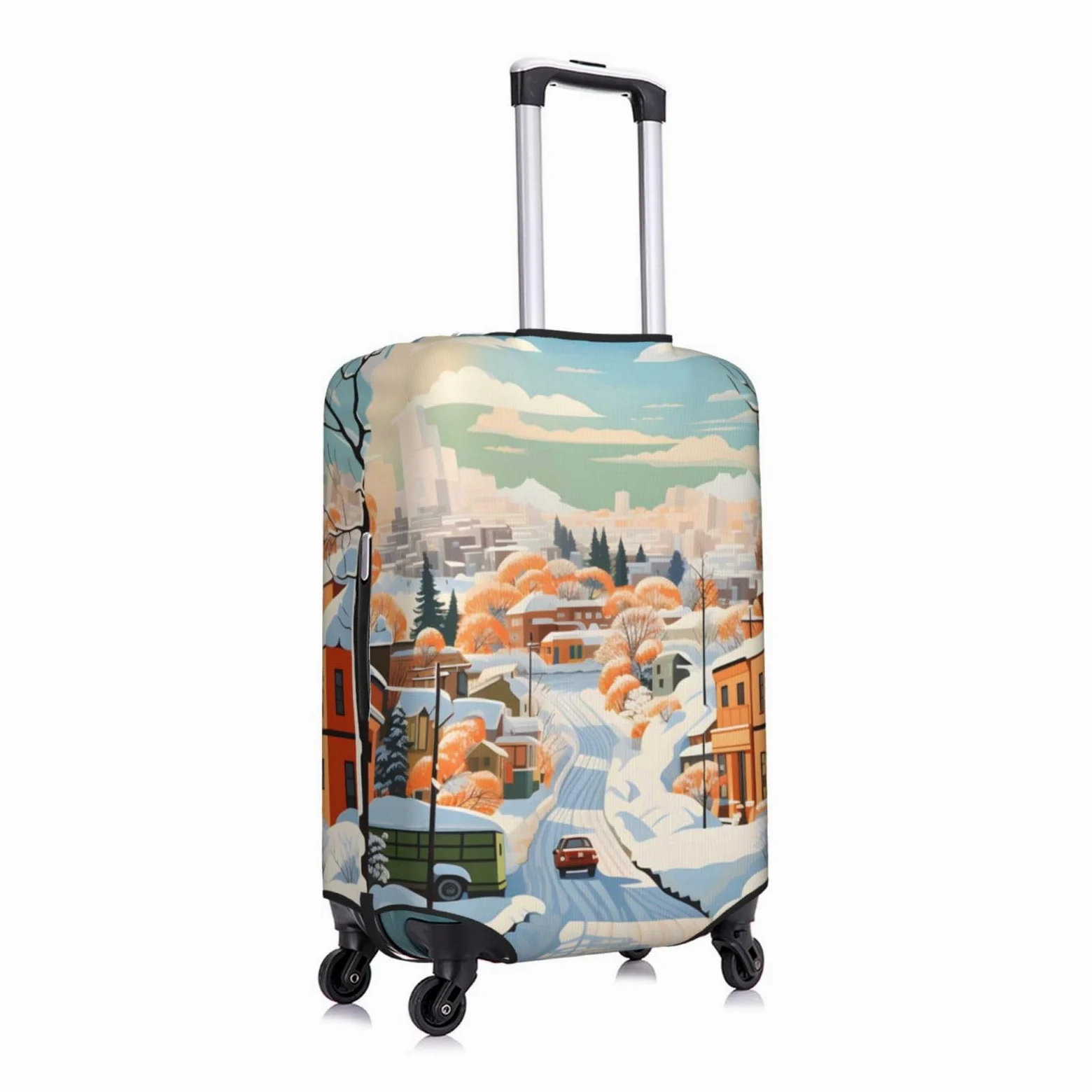 Fundas para Maletas, Funda for Maleta con Estampado Floral Amarillo y Rosa, antiarañazos, Compatible con Equipaje de 18 a 22 Pulgadas.(Winter Snowy Town,L)