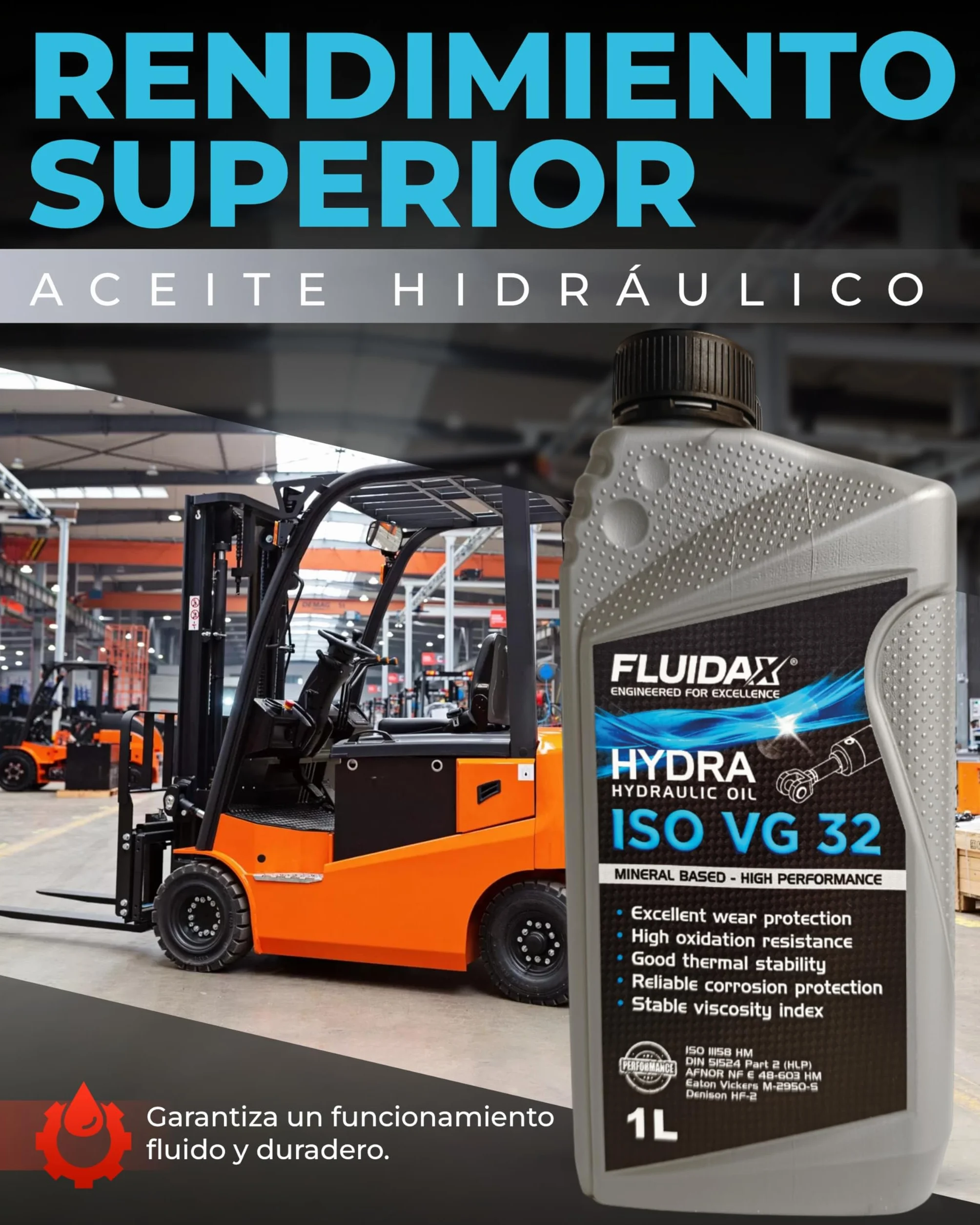 Aceite hidráulico ISO VG 32 HLP 1 litro lubricante mineral antidesgaste DIN 51524