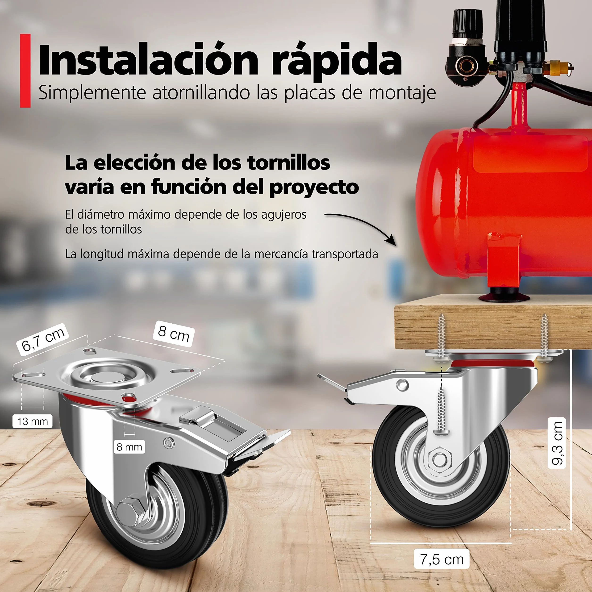 RAVN HAMAN Juego de 4 Ruedas industriales 75 mm giratorias con freno hasta 50 kg