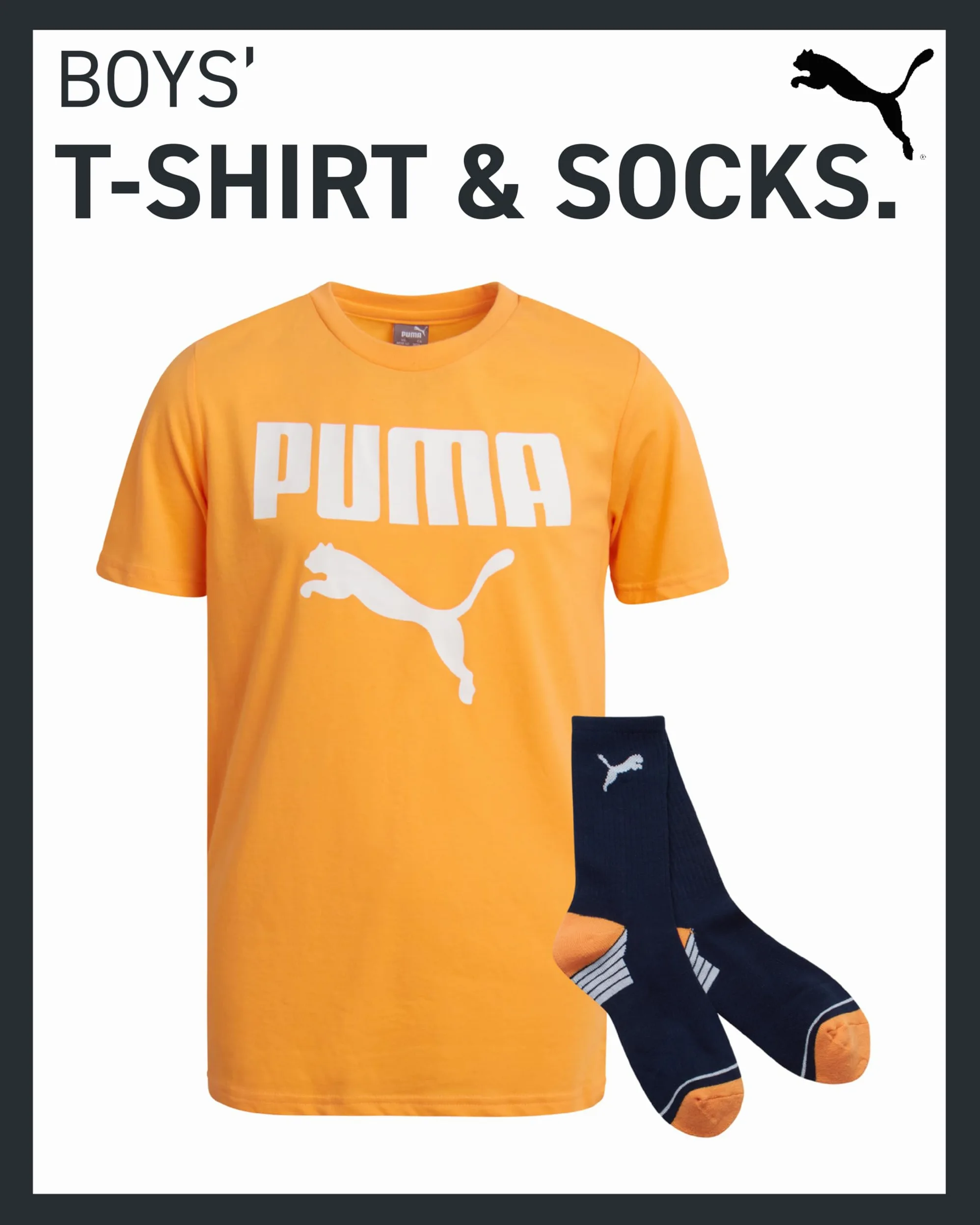 PUMA Camiseta para niños, 2 piezas, casual, cuello redondo, manga corta, atlética, gráfica, con calcetines a juego (S-XL)