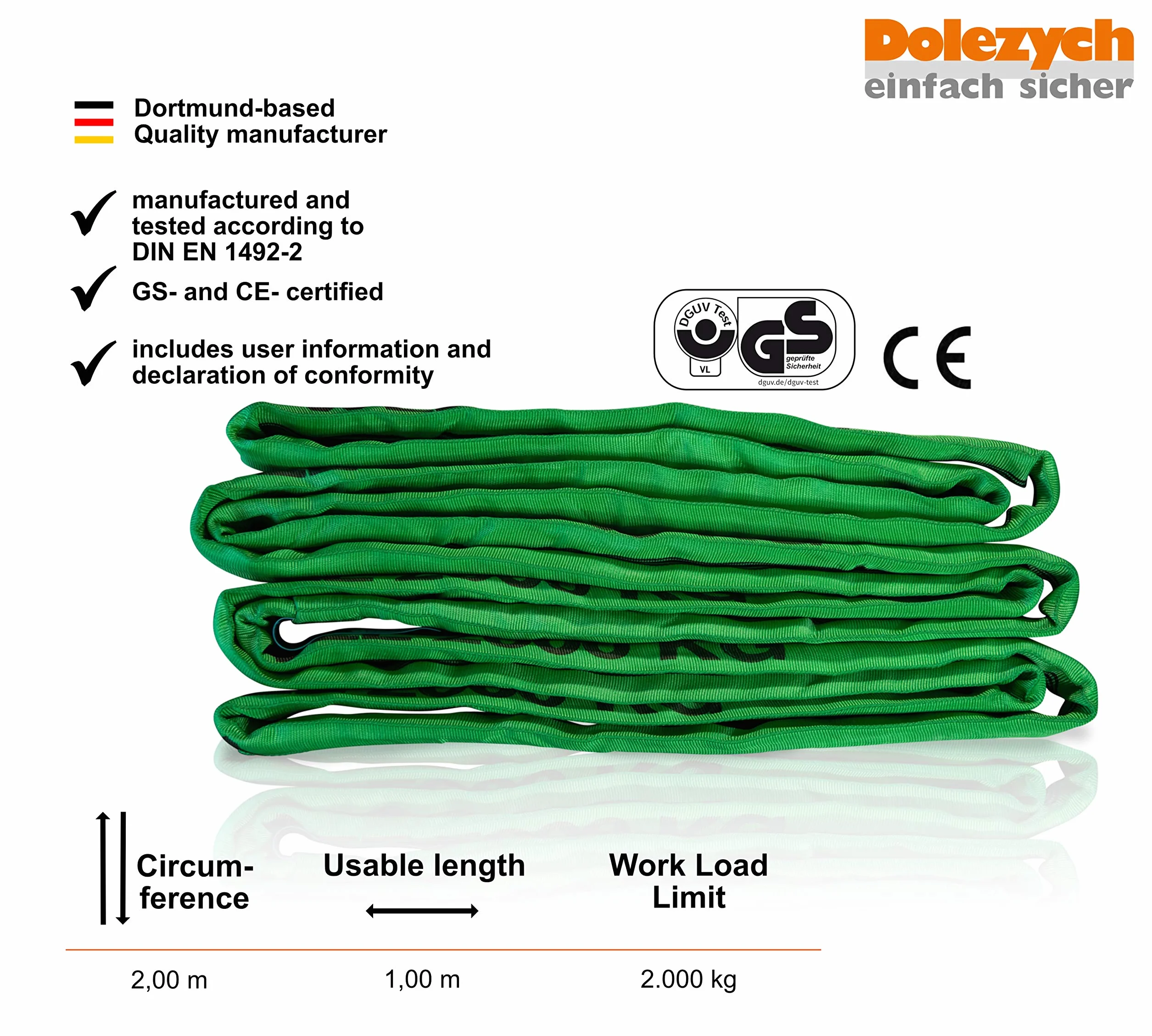 Dolezych Eslinga Redonda de Doble Revestimiento 2000 kg 1 m Verde
