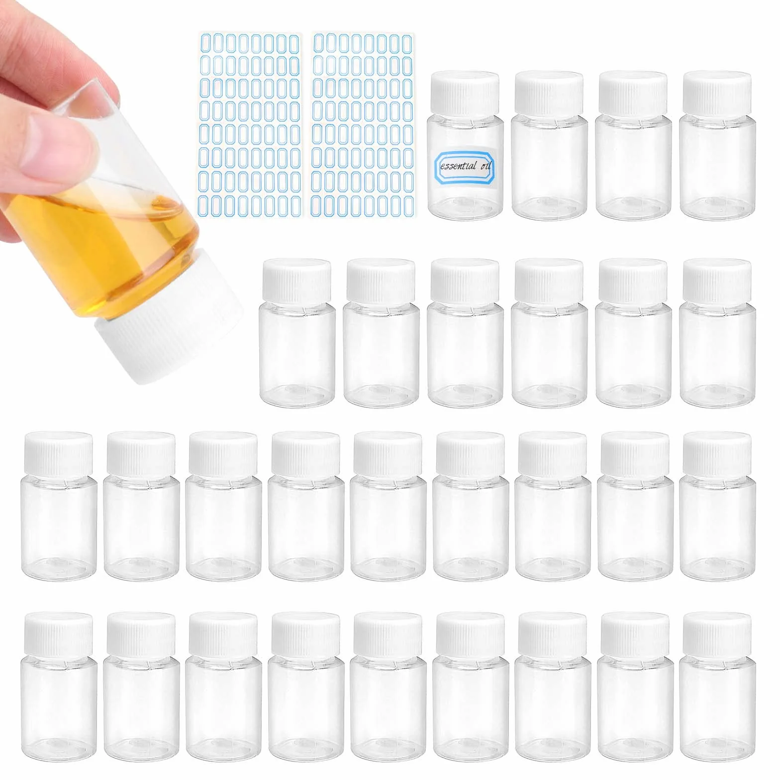 UMILKI 30 Frascos Pequeños de Plástico para Muestras, 20 ml con Tapón de Rosca
