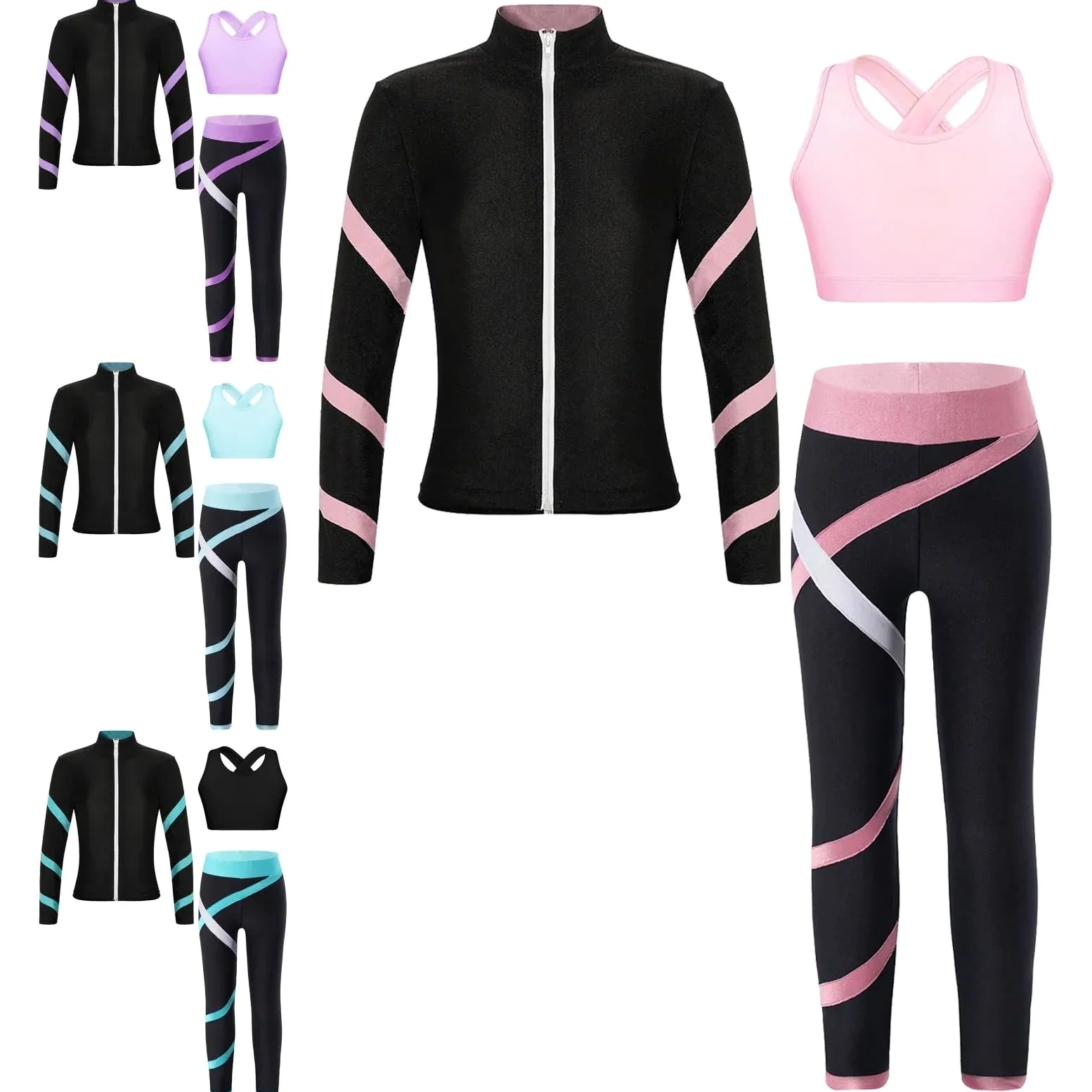 Conjunto Deportivo Niña Chándal For Niñas, Conjunto De Ropa Deportiva, Abrigo De Manga Larga, Tops Con Sujetador, Chaleco, Pantalones