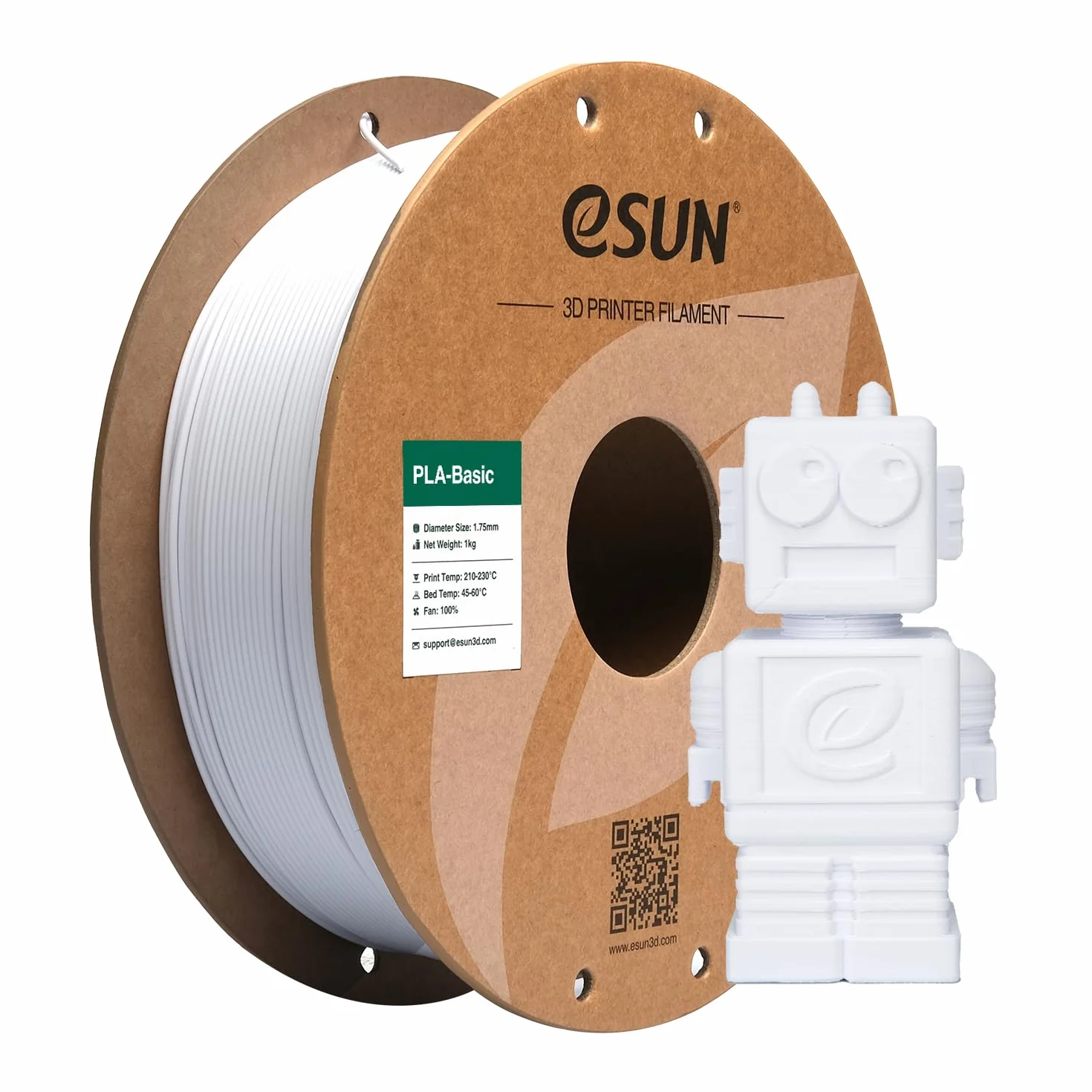 eSUN PLA Basic Filamento 1.75mm 1KG Blanco Frío Precisión Dimensional +/- 0.05mm para Impresoras 3D