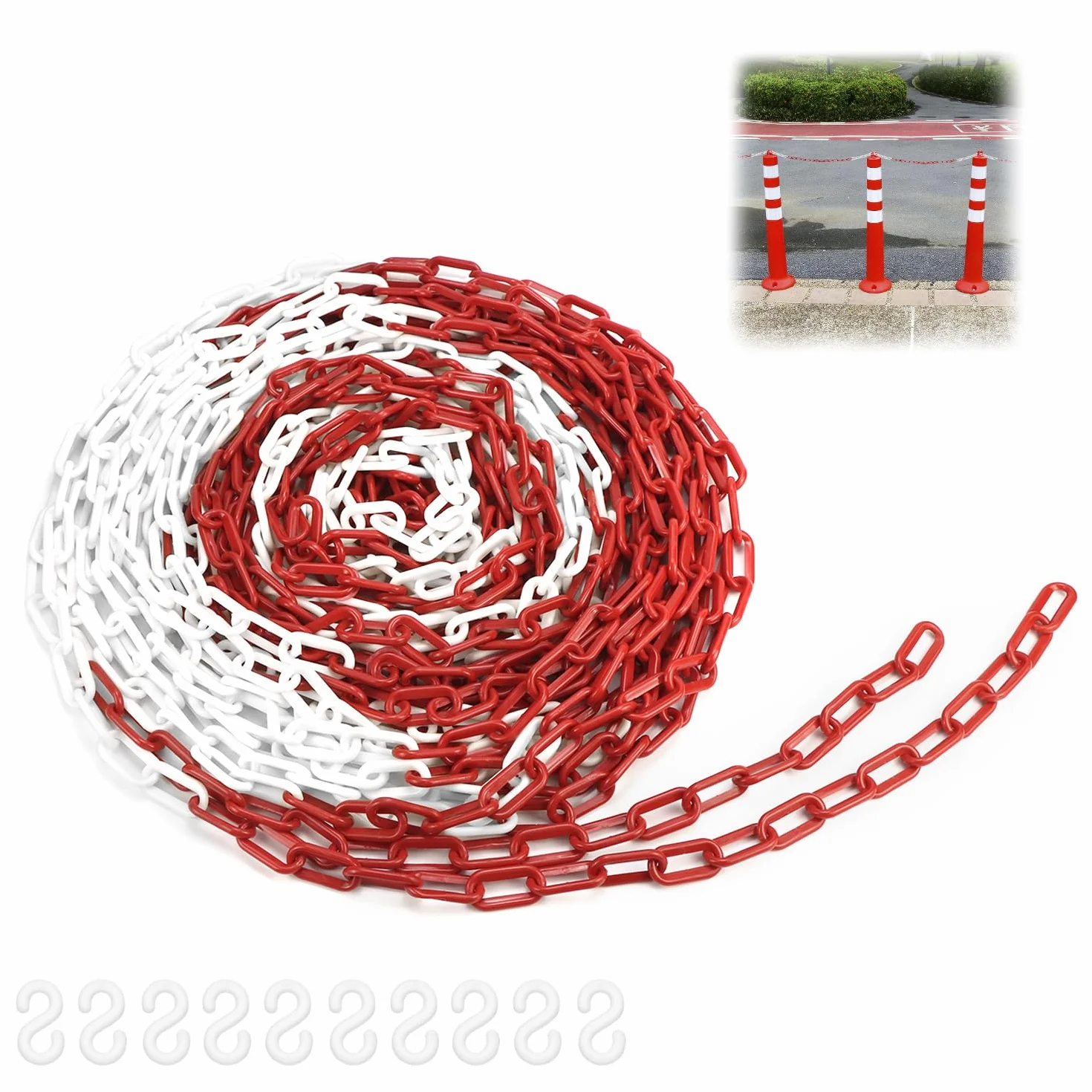 QWORK Cadena barrera de plástico 8mm 25M rojo blanco para aparcamientos