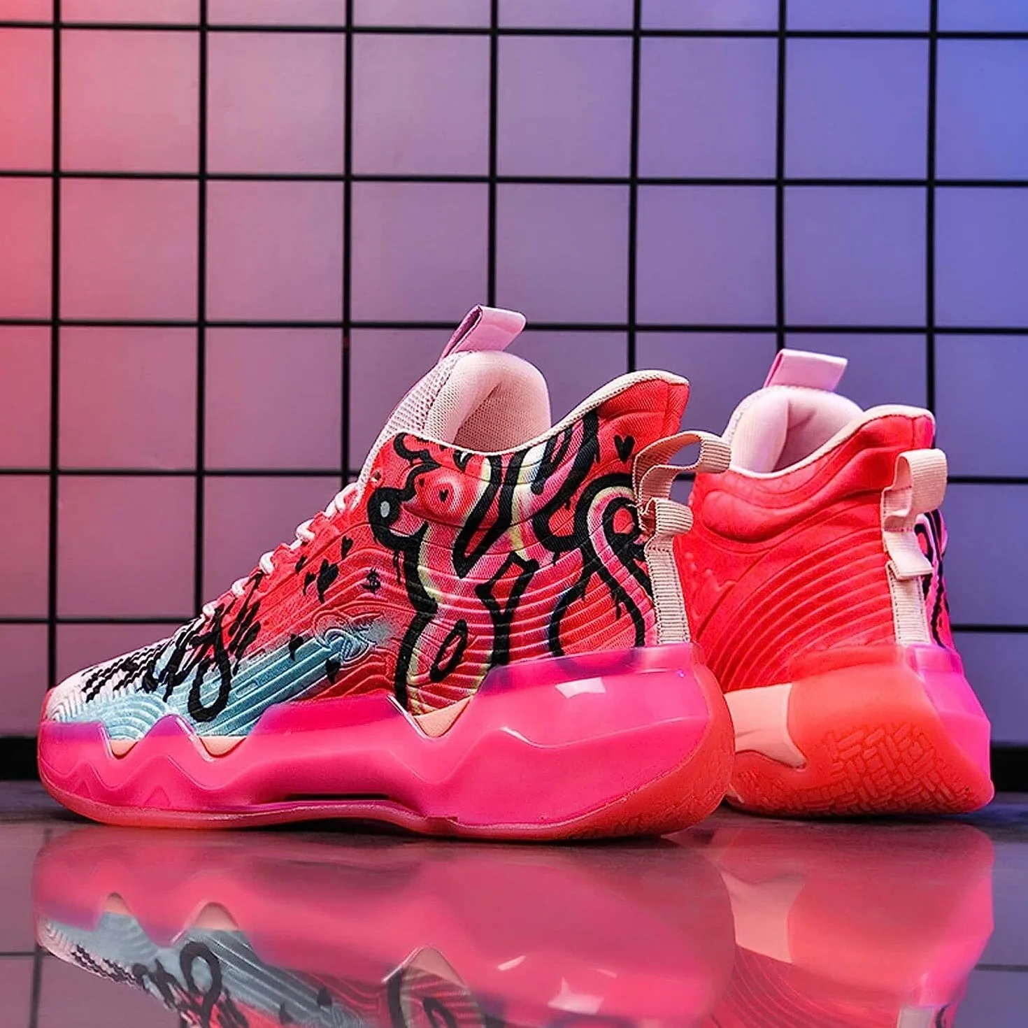 Bolognifi Zapatos de Baloncesto Fluorescentes Ligeros para Hombres Mujeres Rosa