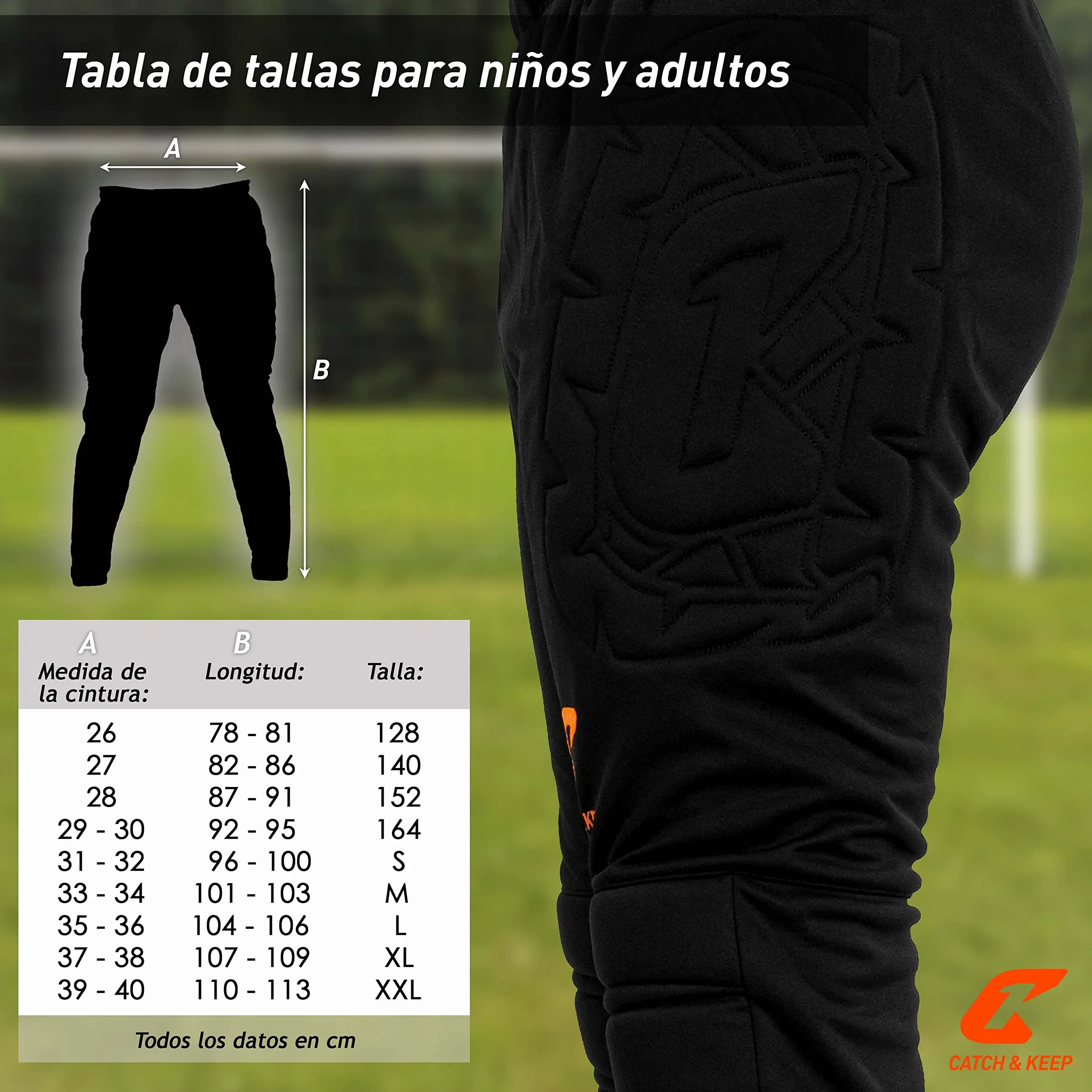CATCH & KEEP Pantalon Portero Futbol niño Flight Protection - Pantalones de Entrenamiento de fútbol de Primera Calidad - Pantalon Portero Hombre, Mujer y niños - protección Acolchada