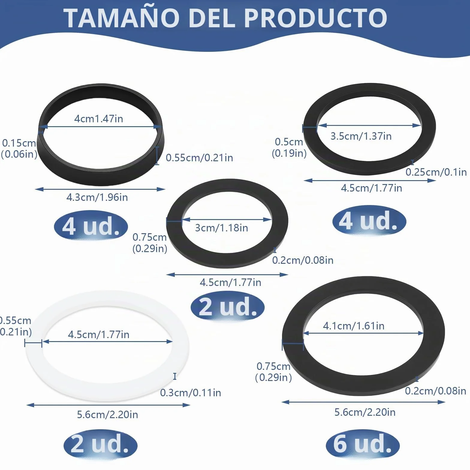 Junta Desague Fregadero 40mm 45mm 56mm 18 Piezas Juntas Planas y Cuñadas