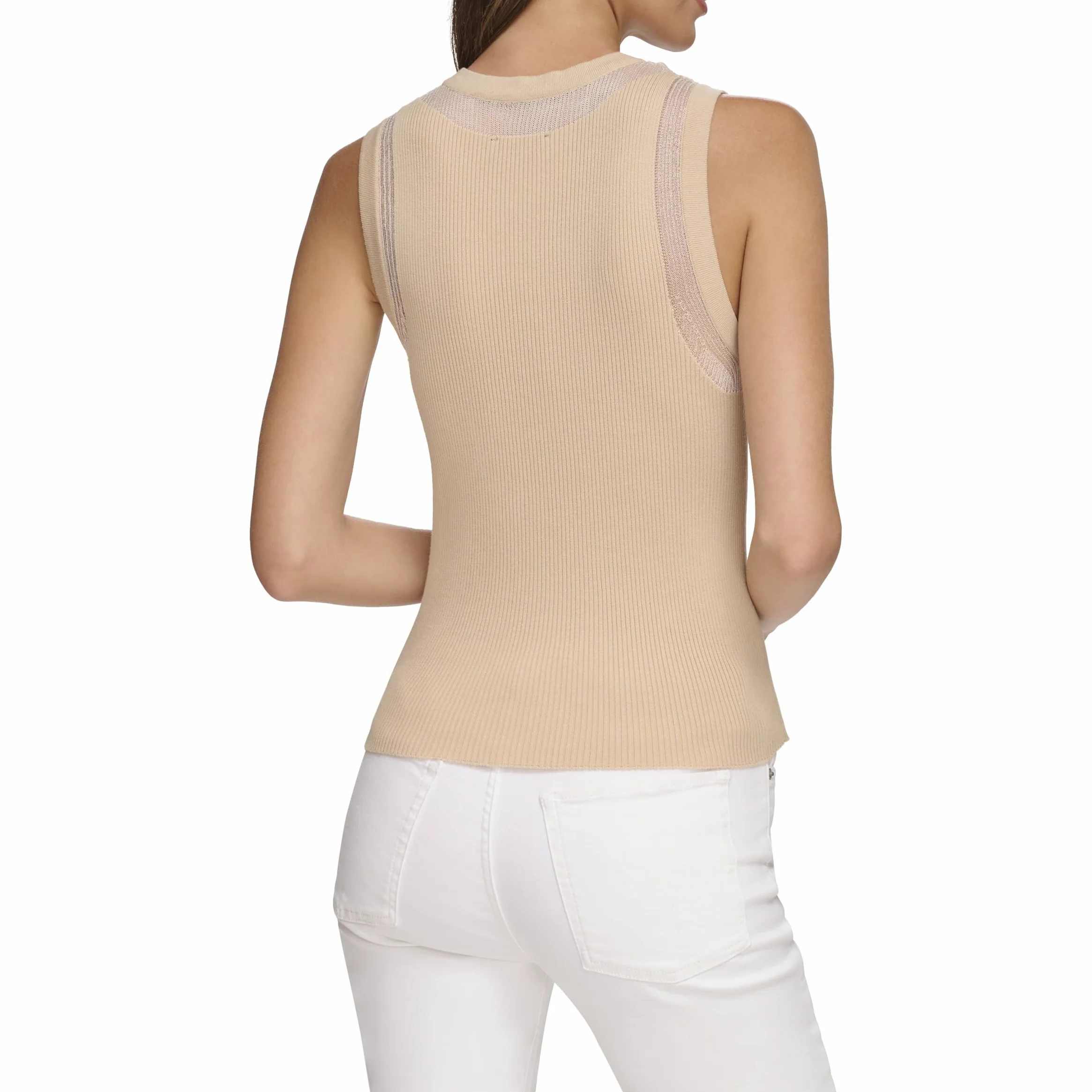 DKNY Top de Punto Sin Mangas de Malla Chaleco de Moda para Mujer