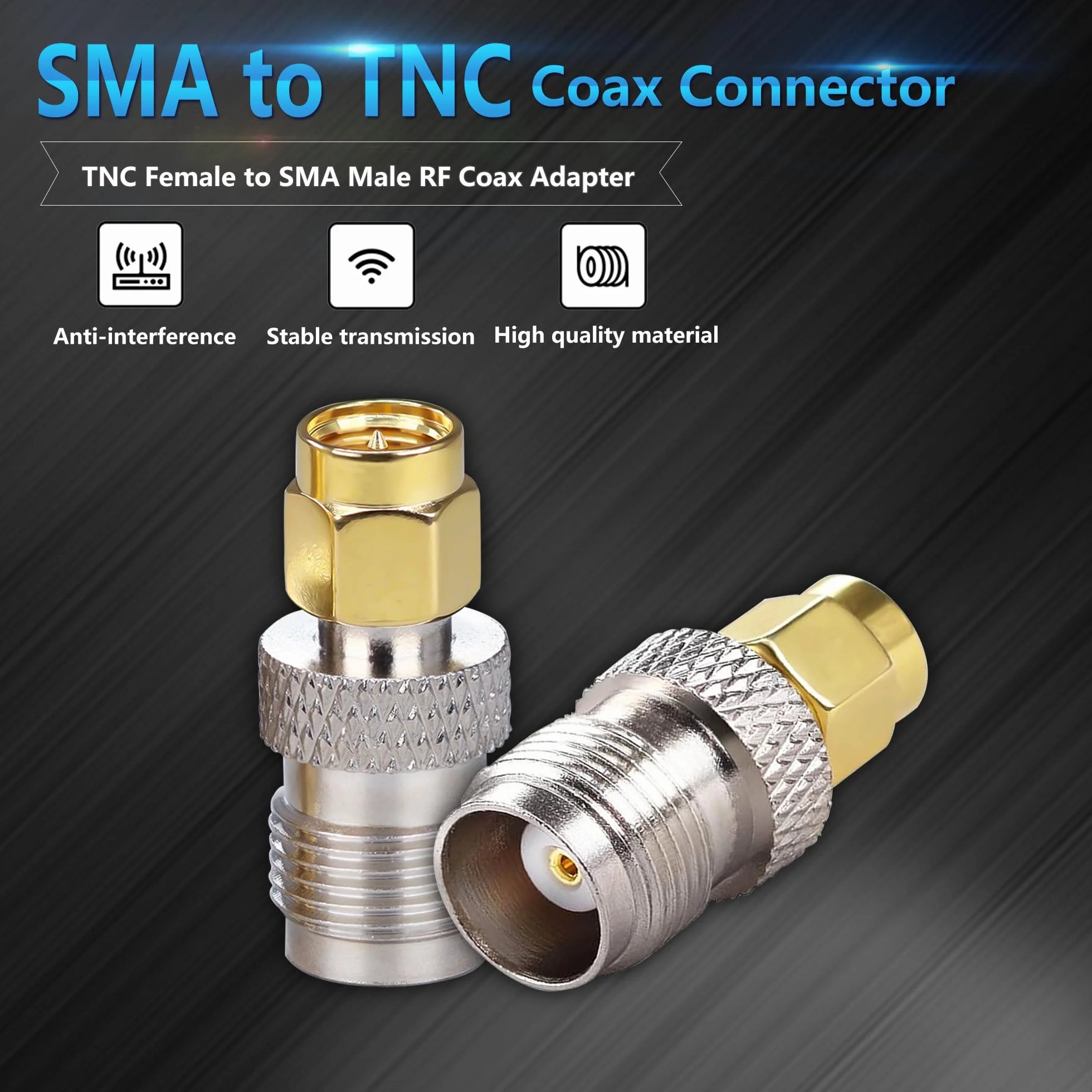 Adaptador SMA a TNC, Conector Coaxial SMA Macho a TNC Hembra 2 Piezas