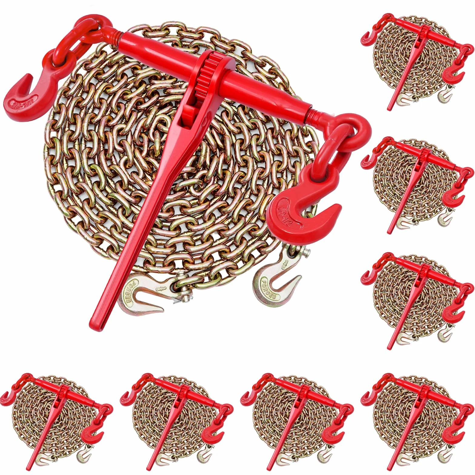 VEVOR Tensor de Trinquete con Cadenas G80 10mm x 3m Kit 8 Piezas Carga de Trabajo 4173 kg