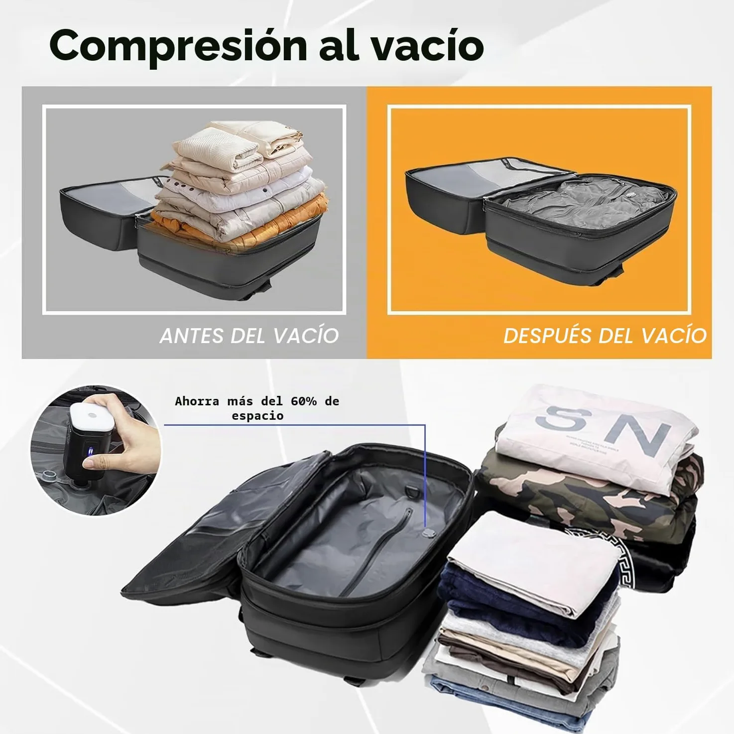 Genérico Mochila de viaje al vacío con bomba – Mochila de compresión de cabina con airbag, antirrobo e impermeable, ampliable hasta 60L para hombre y mujer,Green
