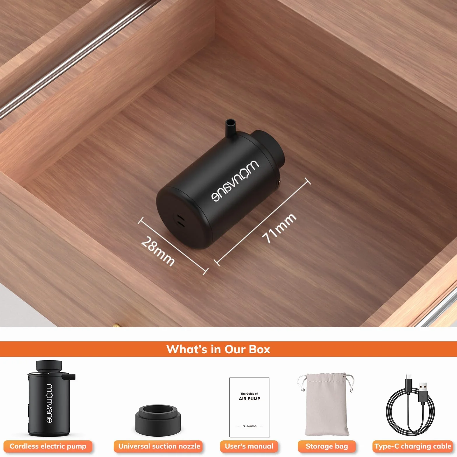 MONVANE Mini Bomba de Vacío Eléctrica Portátil Inalámbrica USB-C para Bolsas de Ropa