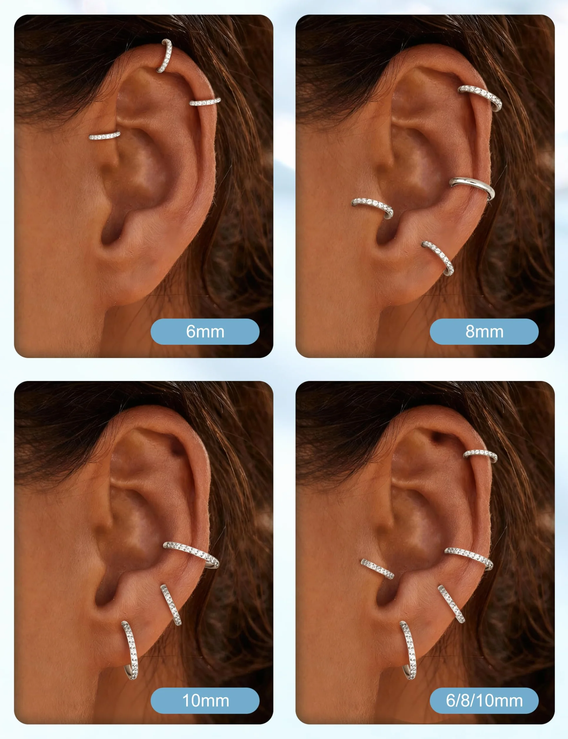 Morfetto Pendientes de Helix de Joyería Piercing Nariz Tragus Conch Aro Con Acero Quirúrgico 16G 18G Anillo Nasal Tabique Daith Rook Joyería Piercing Tragus Helix 6mm 8mm 10mm