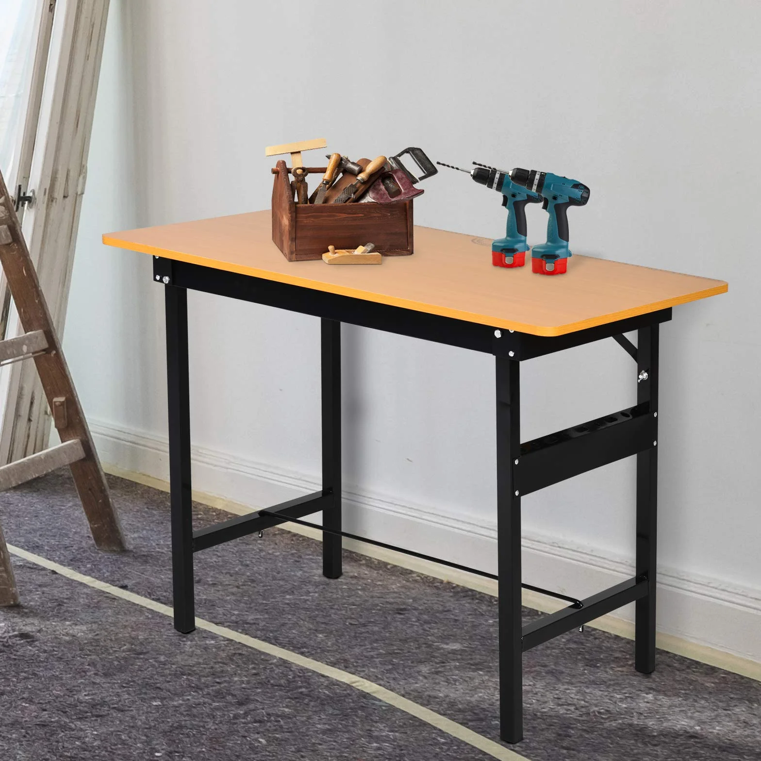 HOMCOM Banco de Trabajo Plegable Mesa con Regla Transportador 100 kg 100x60x75,5 cm Natural Negro