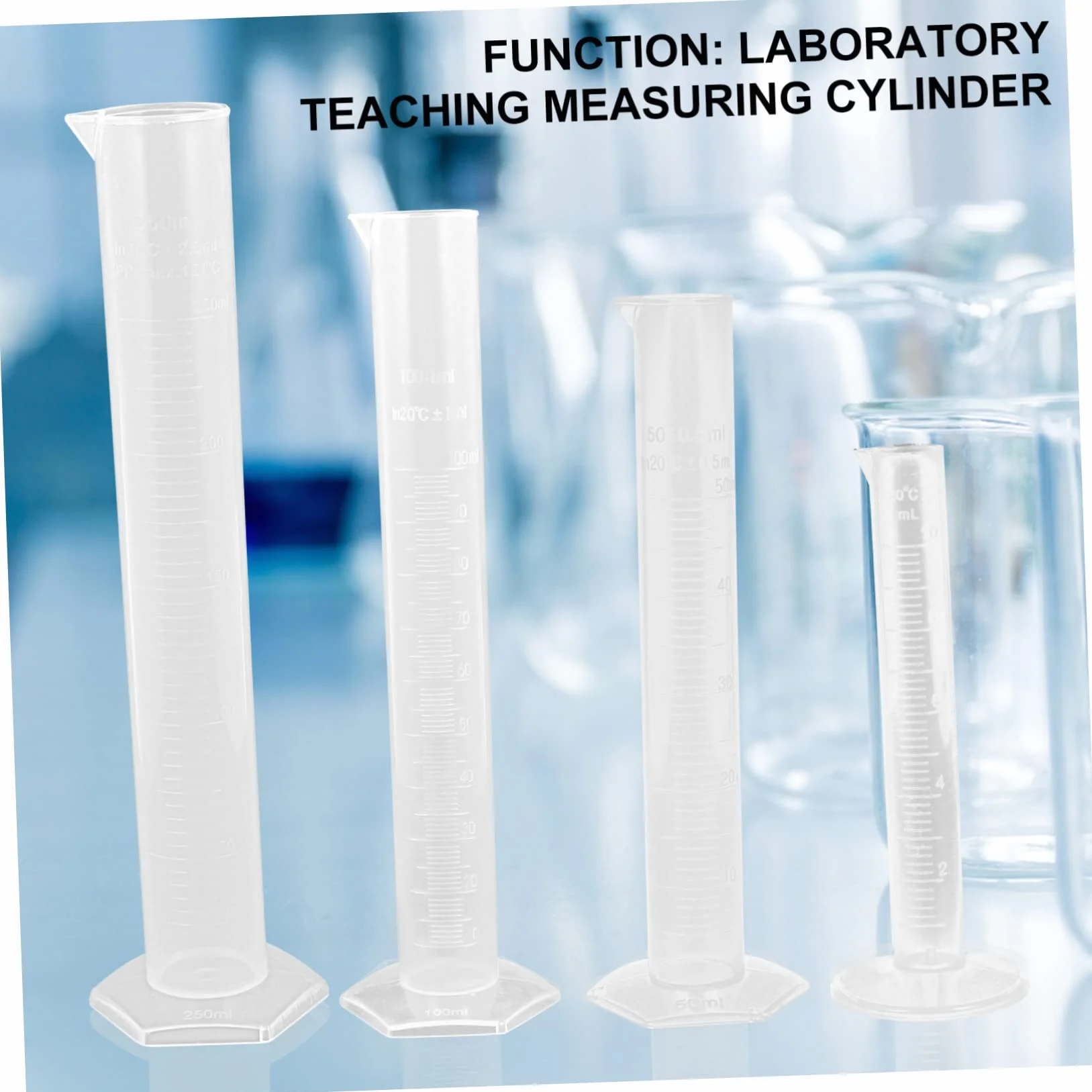 SOLUSTRE Probeta Plástico Graduada 10ml 50ml 100ml 250ml Cilindro Medidor Transparente Set 4 Piezas