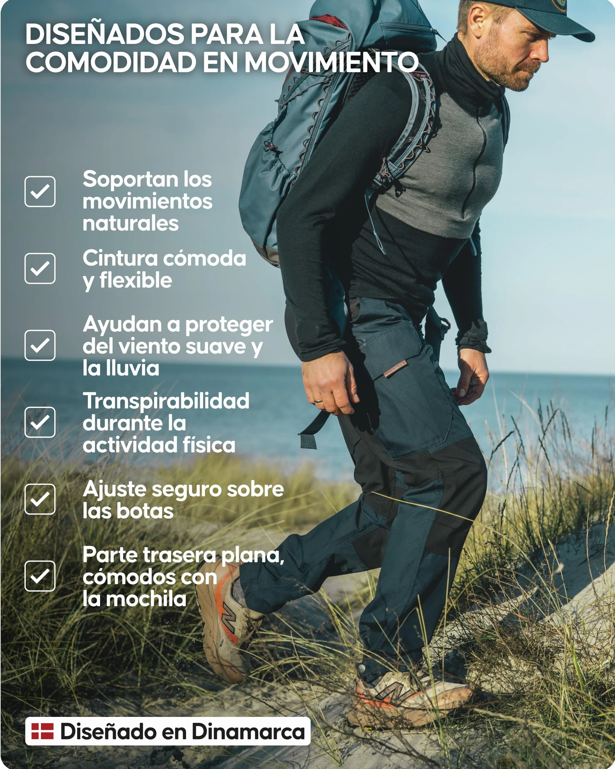 DANISH ENDURANCE Pantalones Trekking Hombre, Impermeables, Ajuste Regular
