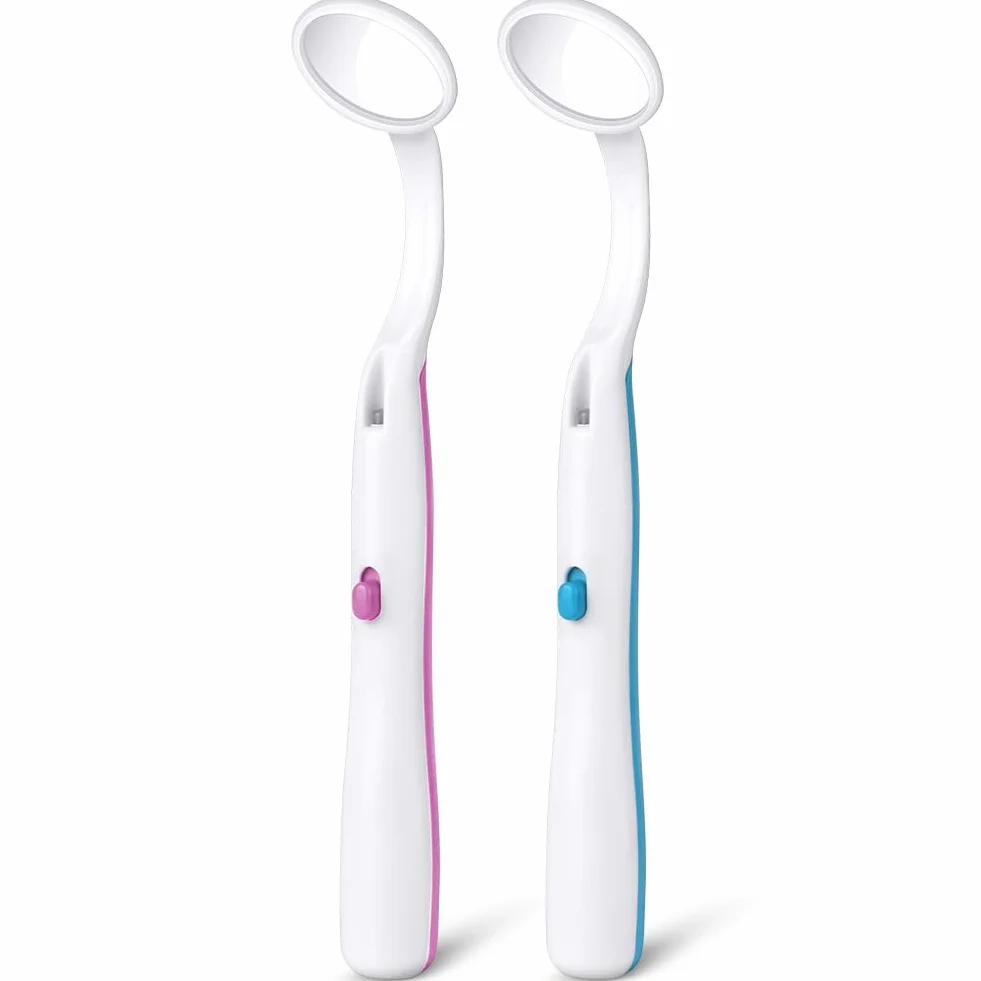 ACWOO Espejo Dental con Luz LED, 2 Piezas, Anti-Niebla, Azul y Rosa