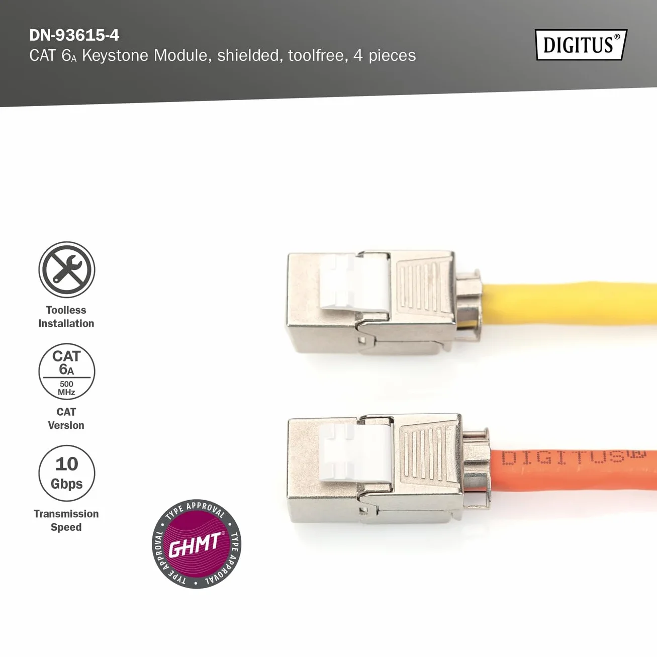 DIGITUS Módulo Keystone Cat-6A blindado RJ45 500 MHz 10GBase-T 4 unidades