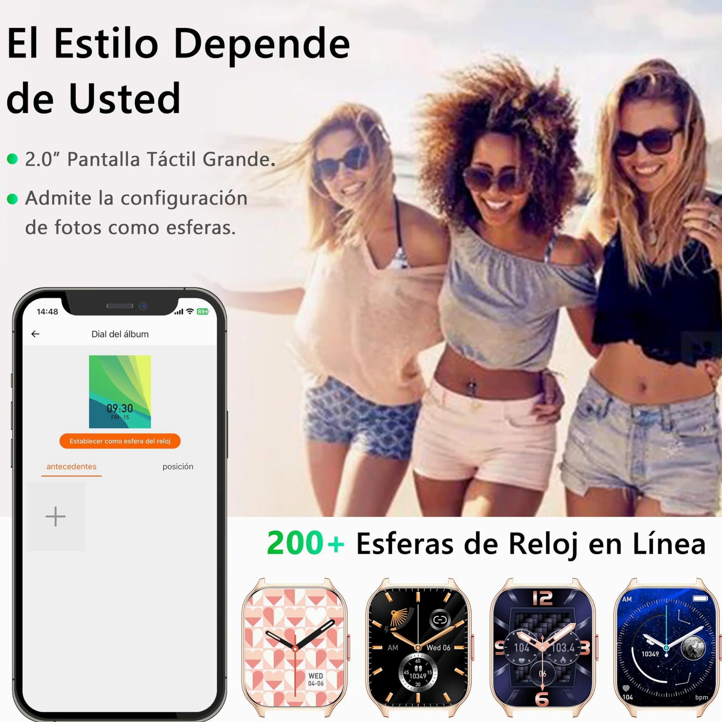 Reloj Inteligente Mujer con Bluetooth, Llamada, Presión Arterial, Ritmo Cardíaco, 100+ Deportes, para iOS Android