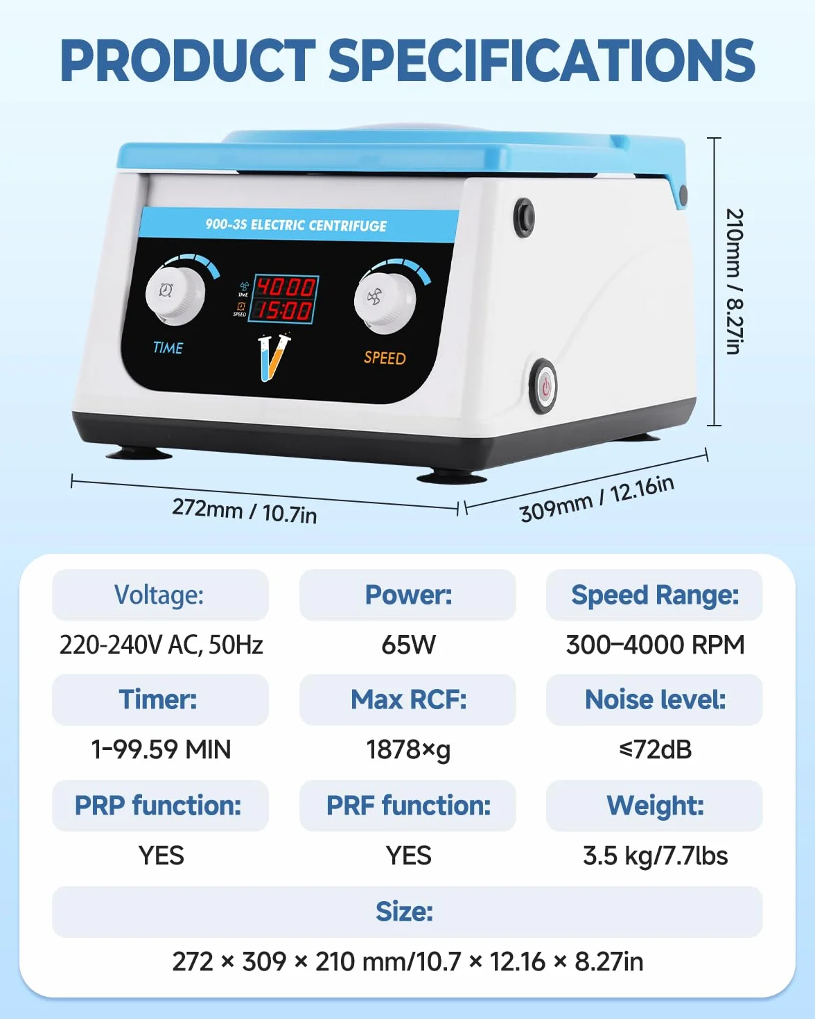 Centrífuga de Laboratorio de Sobremesa Baja Velocidad 4000 rpm 6x15ml LCD Digital