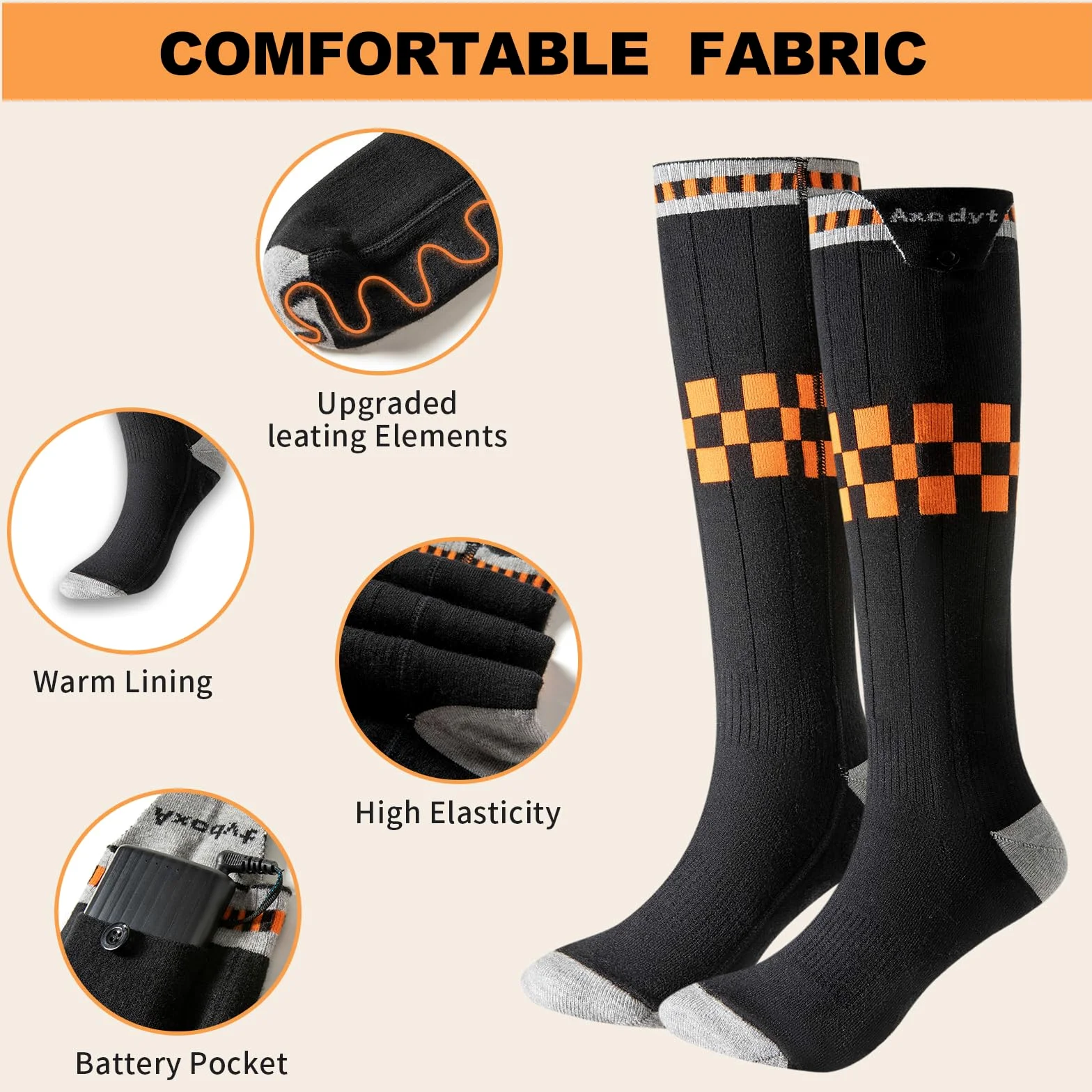 Calcetines con calefacción, funciona con pilas, 2 baterías recargables, control de aplicación, negro, talla única