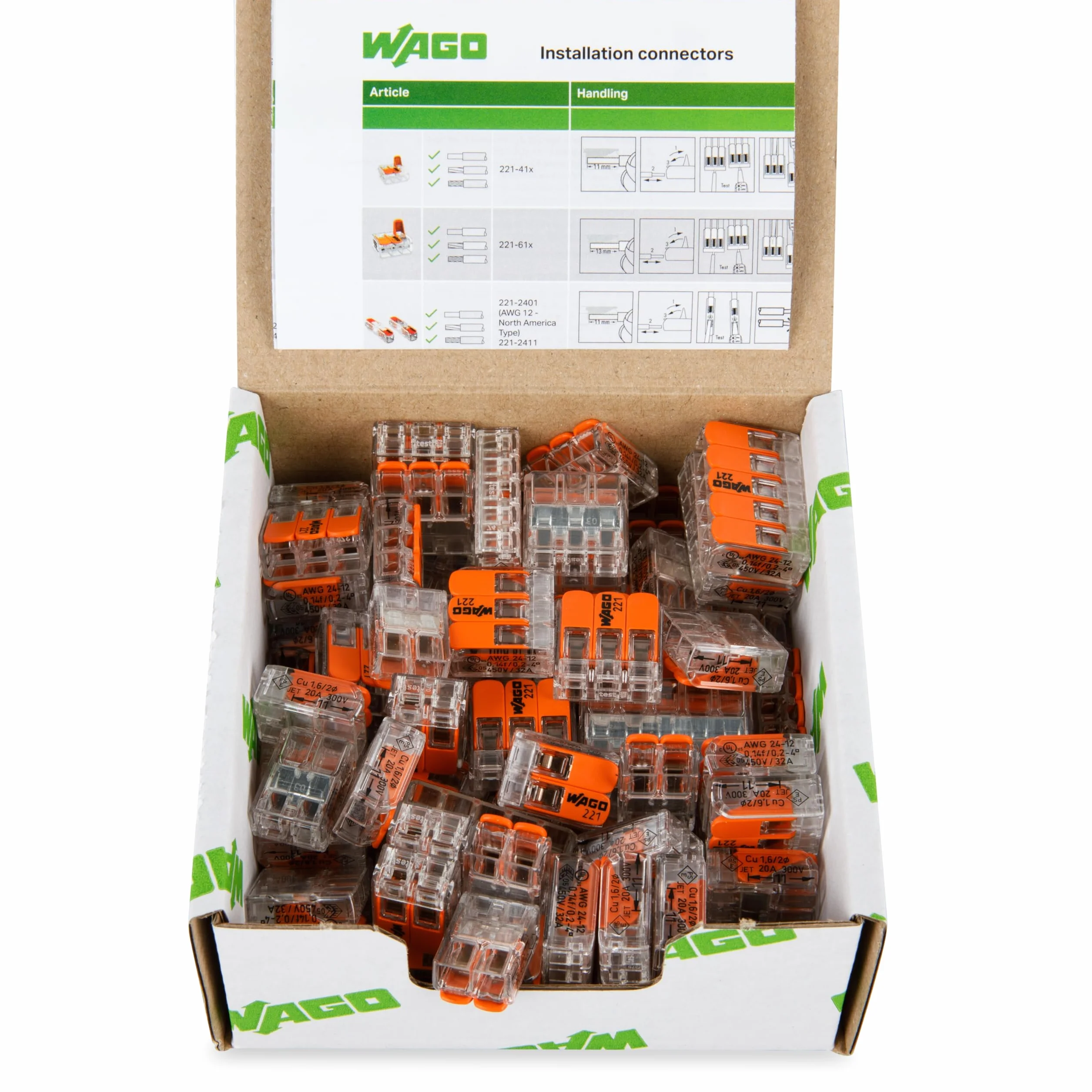 WAGO Set de Bornas de Conexión Serie 221, 75 Piezas, Caja Reutilizable