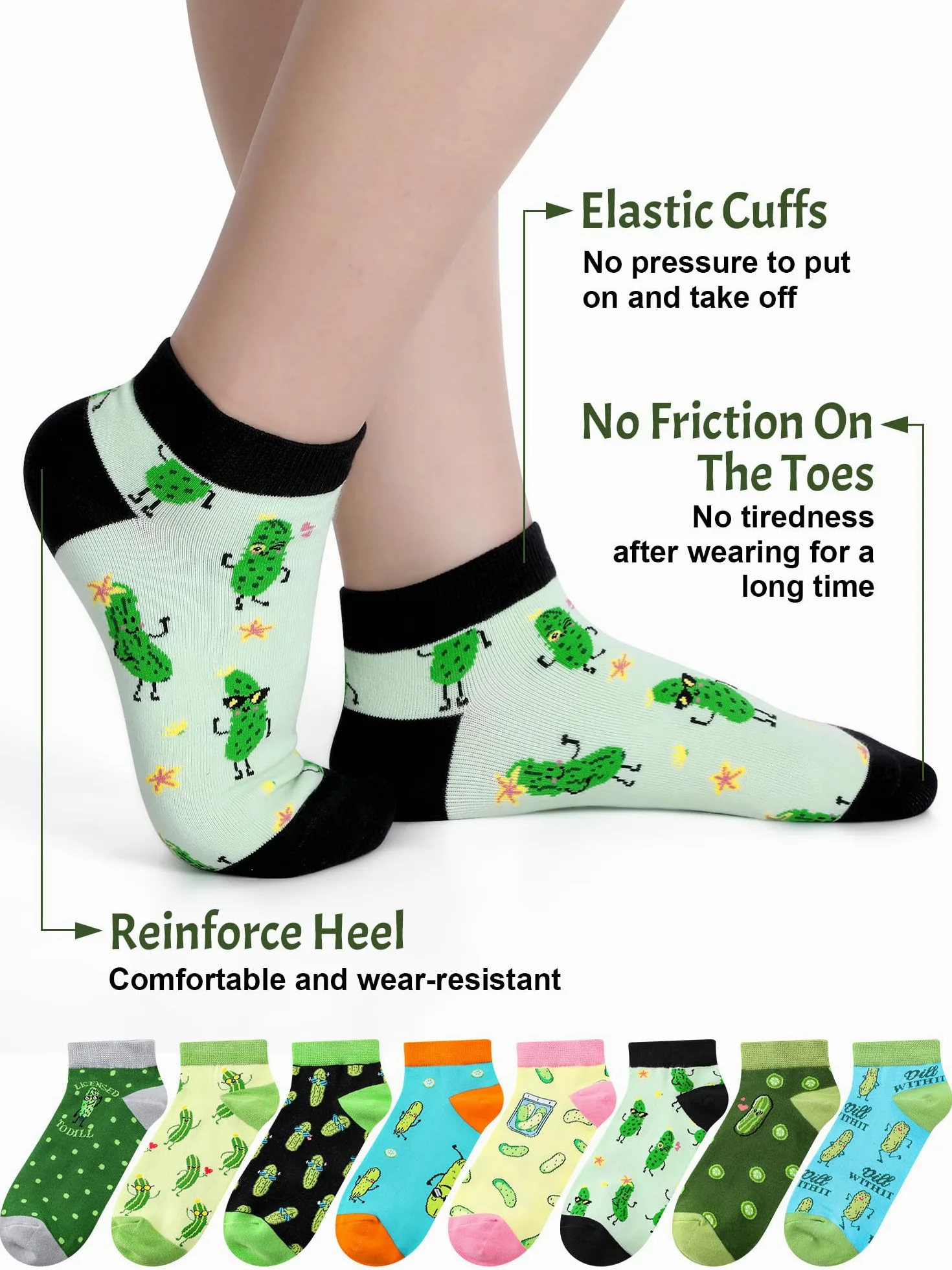 8 pares de calcetines divertidos de pepinillos, calcetines de eneldo, calcetines de algodón, regalos para amantes de los pepinillos, mujeres y hombres