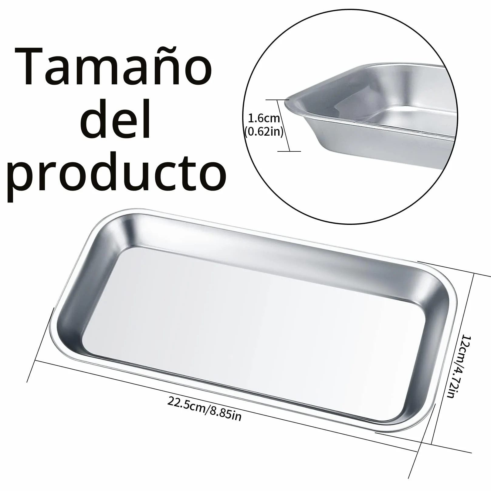 Bandejas de Instrumentos de Acero Inoxidable 22,5x11,5x1,6 cm 4 Piezas