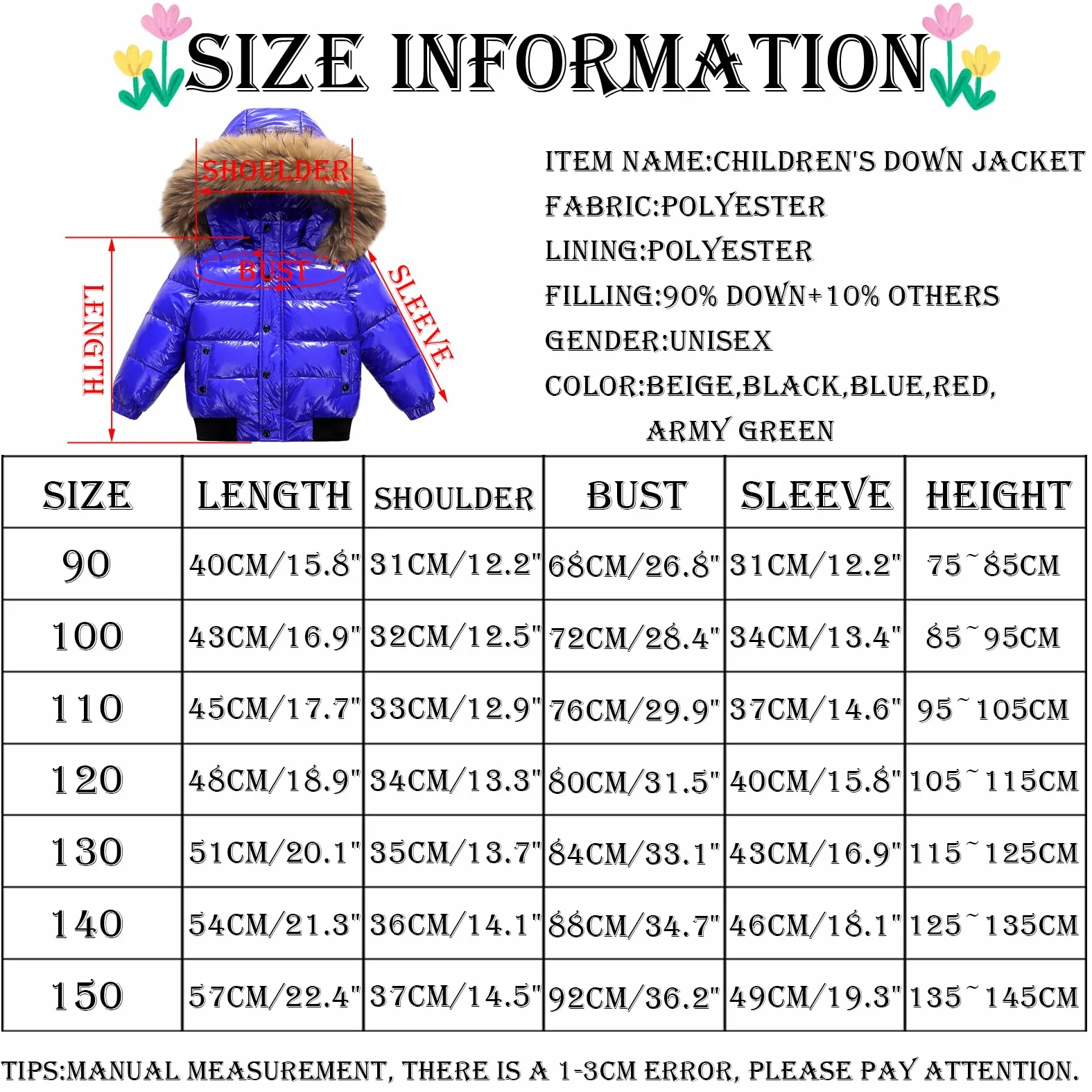 Niños Chaqueta de Plumas con Capucha de Cuello Peludo Arbigo de Invierno Niñas Abrigo Engrosada Cálida