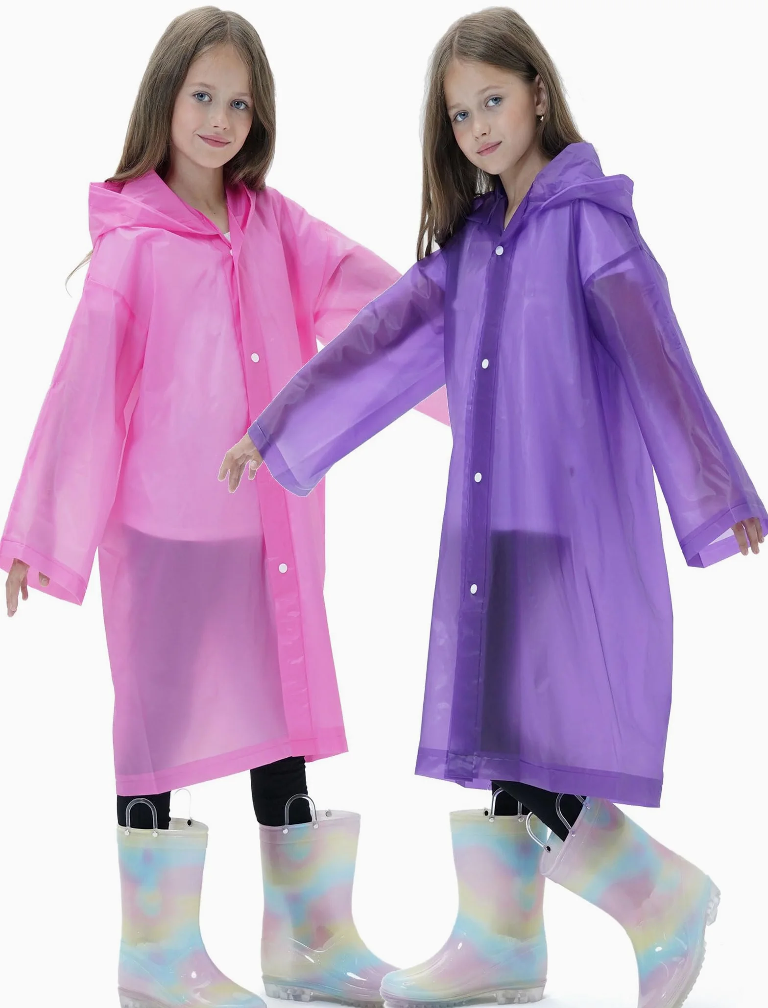 Paquete de 2 impermeables reutilizables para niños, con capucha y mangas, impermeables para niños y niñas