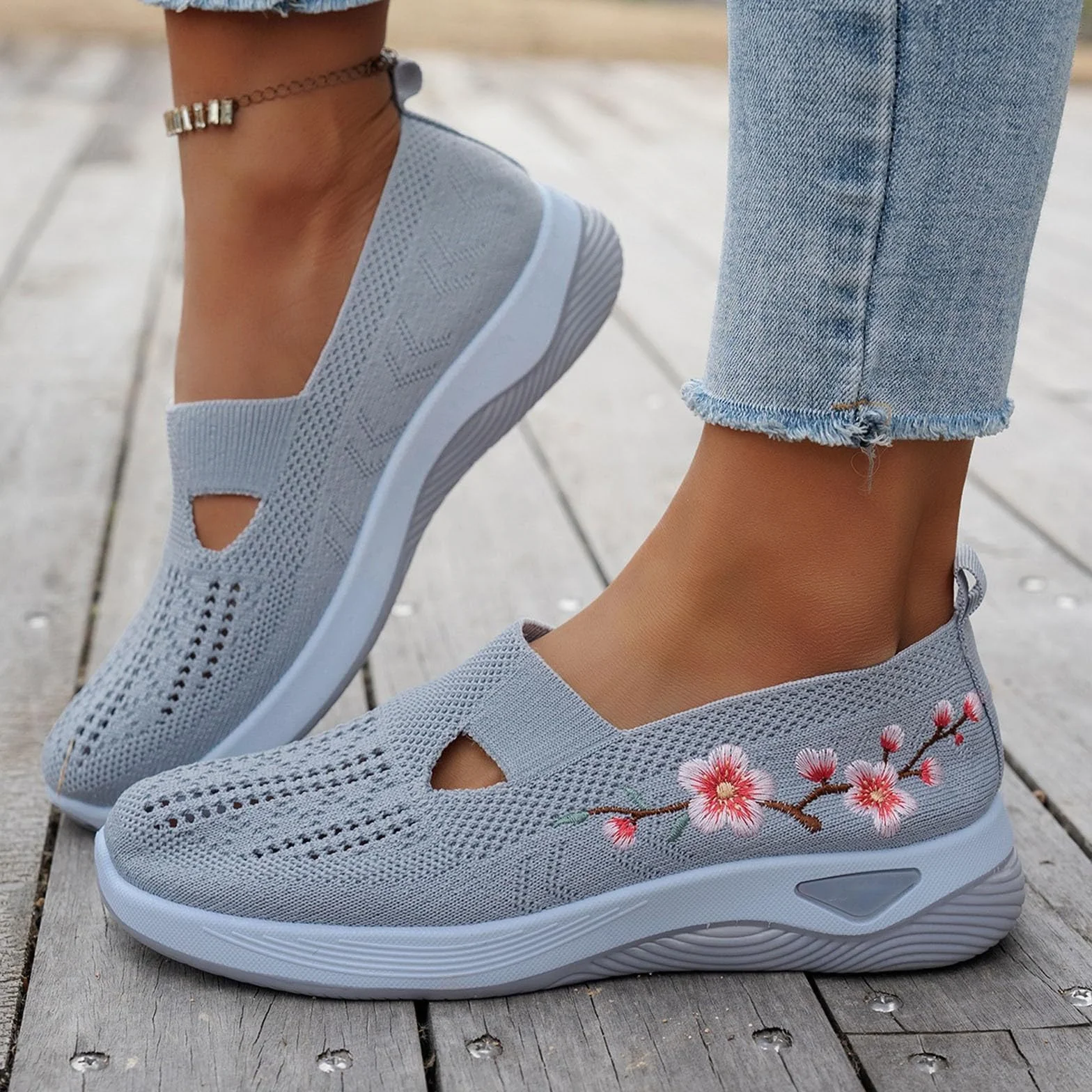 Zapatillas Ortopedicas Mujer Verano Zapatillas sin Cordones para Caminar Comodos y Ligeros Sandalias Palas Transpirables y Antideslizantes Zapatos de Entrenamiento Deportivas Malla Deporte Diabéticos