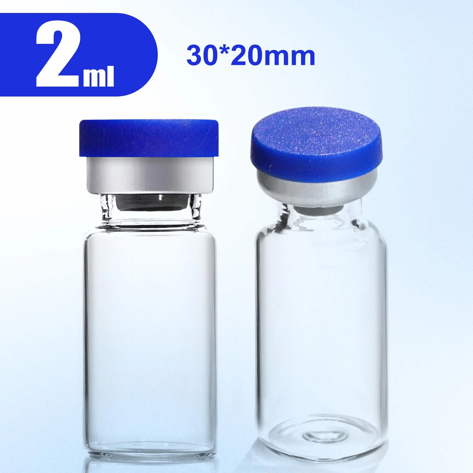 Viales de cristal estériles 2 ml con tapas y goma, envases de almacenamiento de muestras líquidas (50 unidades)