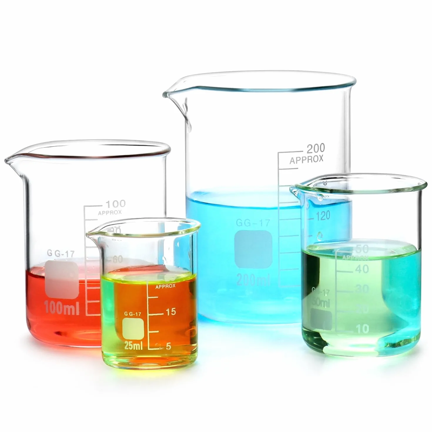 QWORK Vaso de Precipitados Graduado 25ml 50ml 100ml 200ml, Vidrio Borosilicato 3.3 para Laboratorio