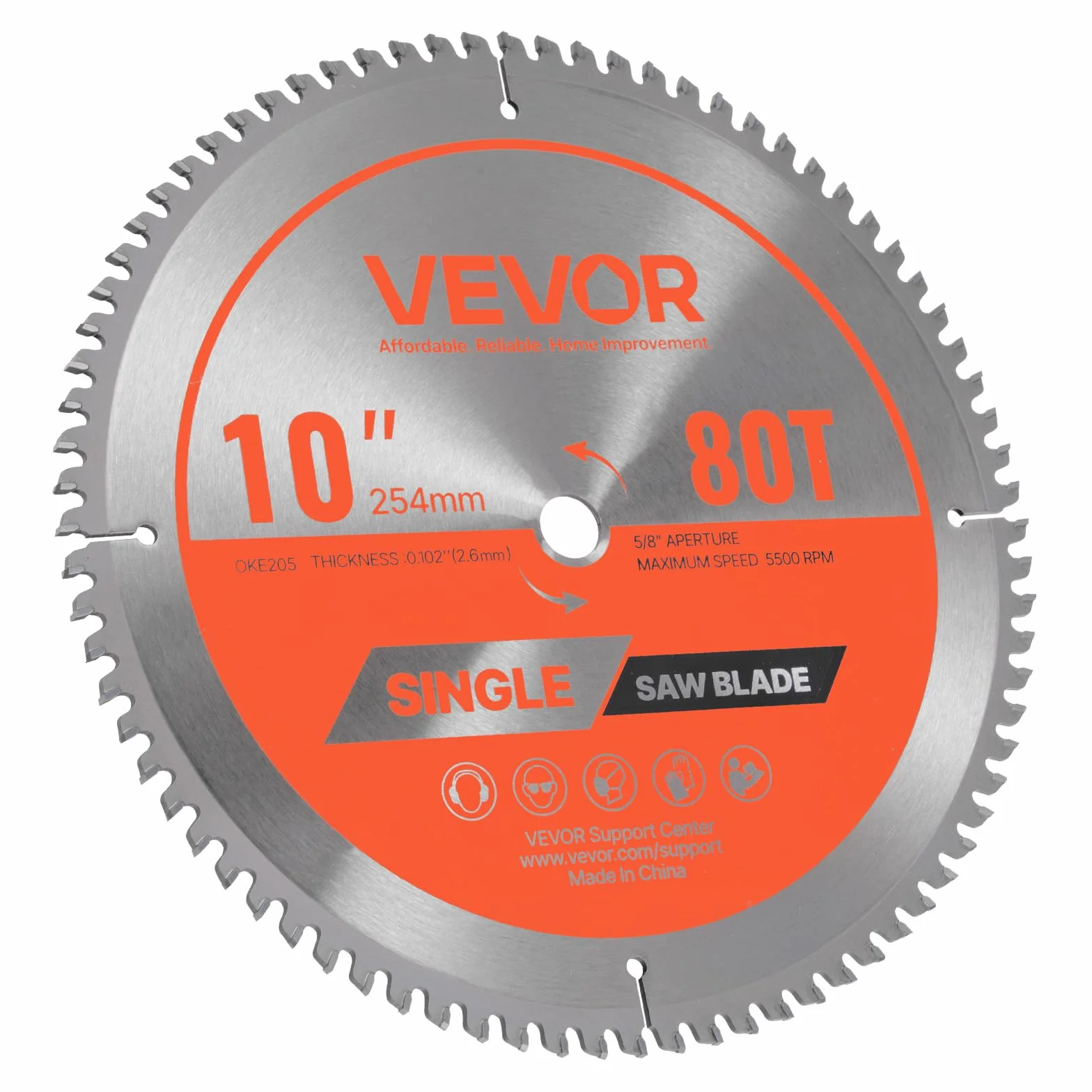 VEVOR Hoja de Sierra Circular 254 mm 80 Dientes Aleación Mandril 15,875 mm Corte Aluminio