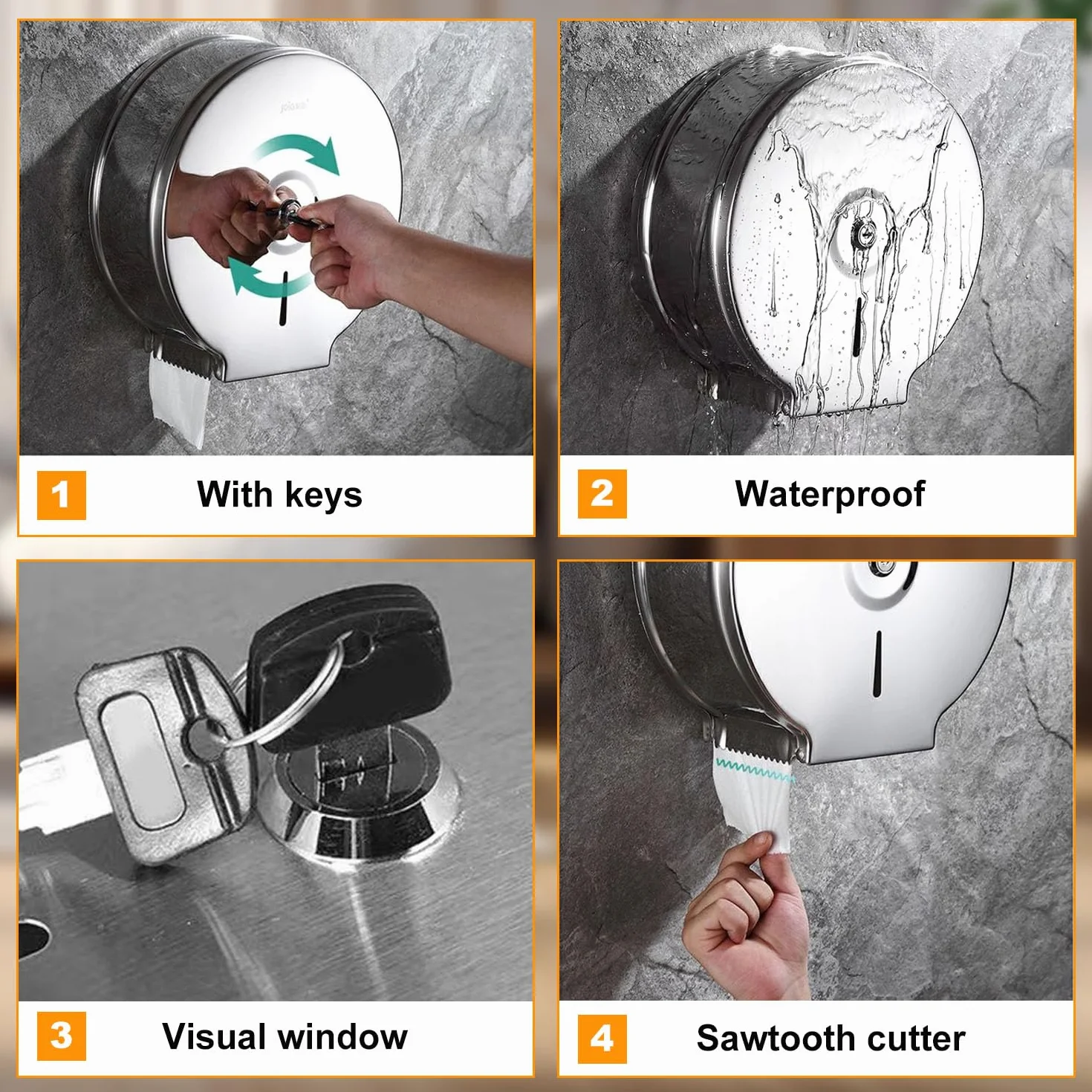 Dispensador de Papel Higiénico Jumbo Comercial de Acero Inoxidable 9 Pulgadas Montaje en Pared con Cerradura