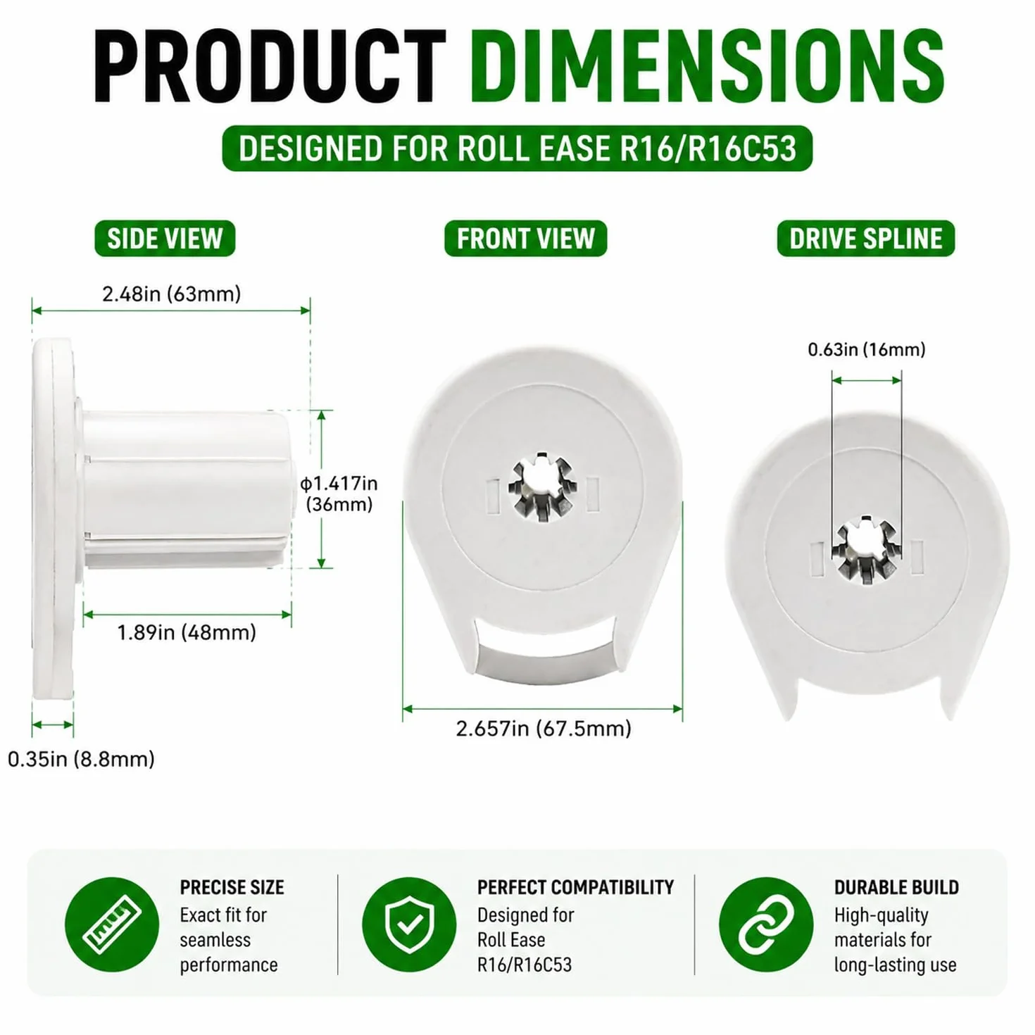 Roll Ease R-Series R16 Embrague de Persiana Enrollable R16C53 Compatible con Tubos de 3,8 cm Mecanismo de Repuesto