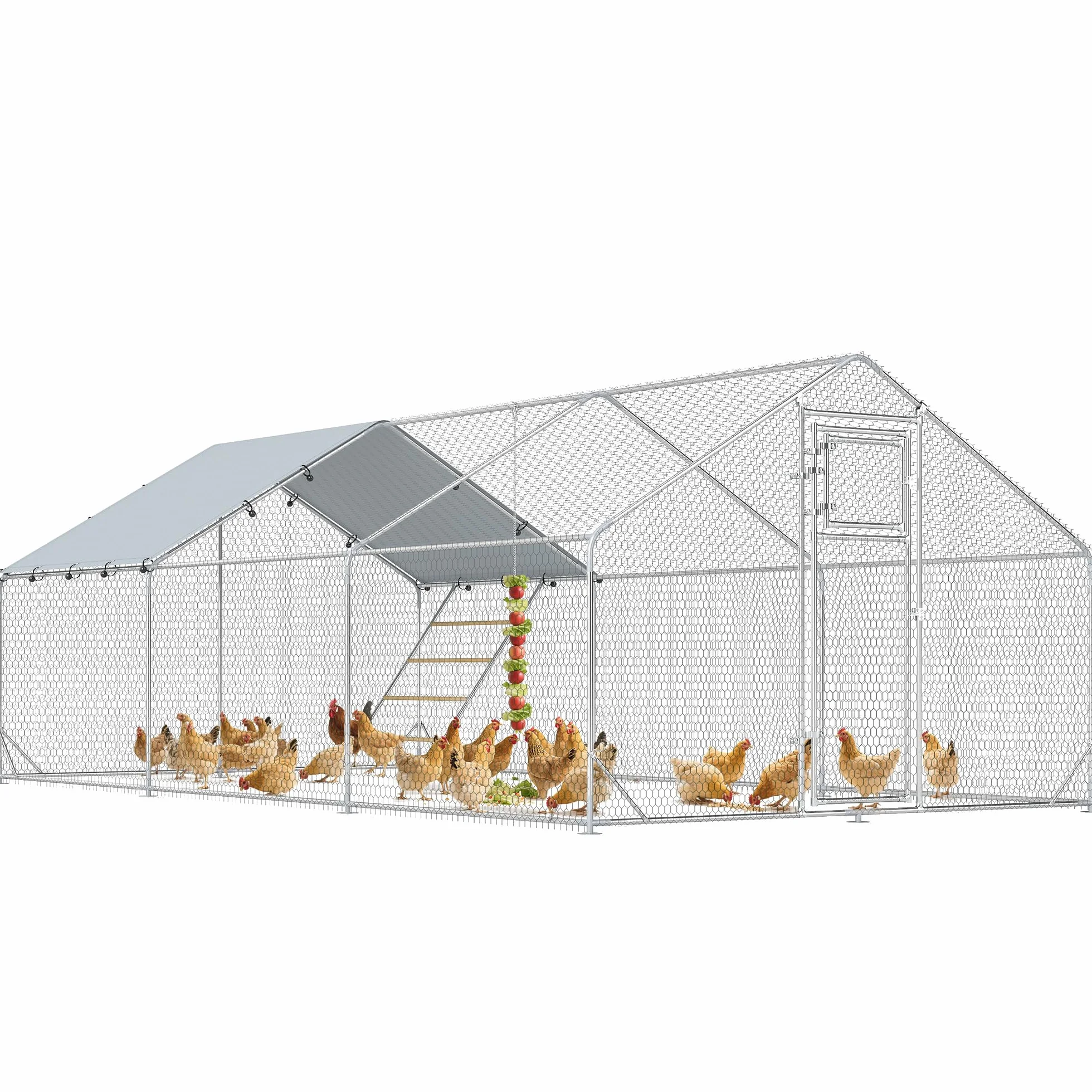 PawHut Gallinero Exterior 18 m² 3x6x1,95 m Acero Galvanizado para 18-24 Gallinas Impermeable Anti-UV