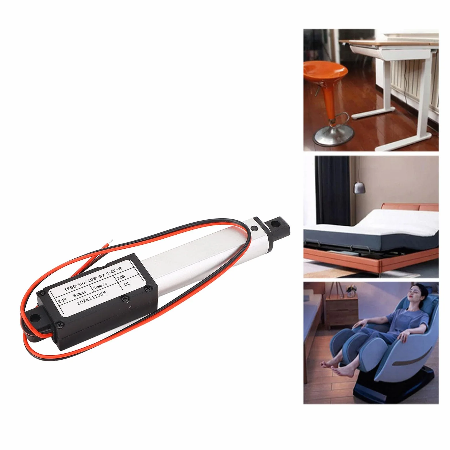 Mini Actuador Lineal Eléctrico 24 V CC 50 mm 70 N Empuje para Abridores de Ventanas