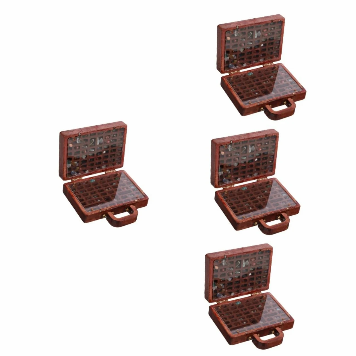 PRETYZOOM Caja De 4 Piezas Caja De Almacenaje De Almacenamiento De Madera Vitrina De Roca Maleta De Roca Vitrina Para Coleccionables De Muestras Organizador De Rocas Piedra