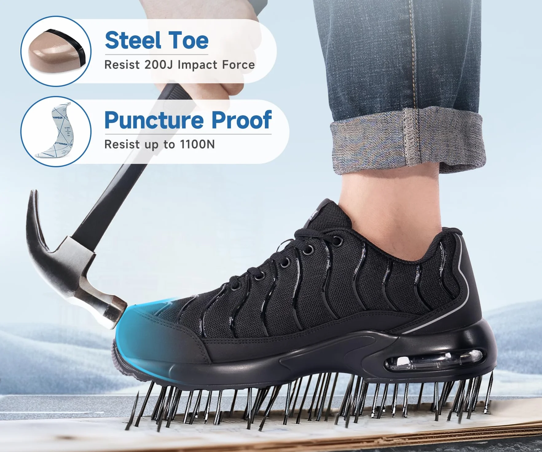 LARNMERN Zapatos de Seguridad con Puntera de Acero 35-51EU Resistente a la Perforación Ligero Hombre Mujer