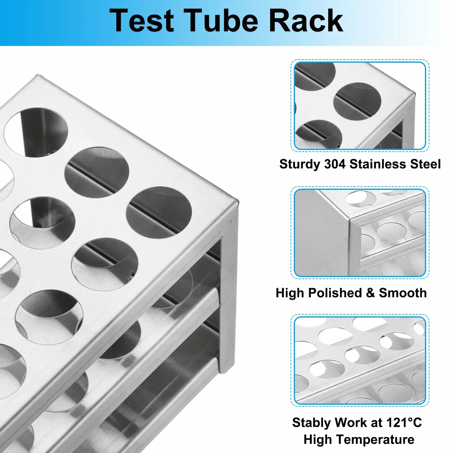 PATIKIL Soporte Para Tubos De Ensayo 30 Agujeros 18mm 304 Acero Inoxidable Plateado
