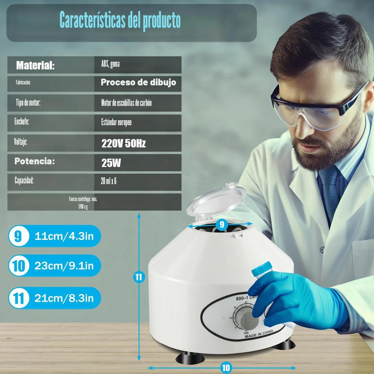 Centrífuga de laboratorio 220 V 4000 rpm 20 ml plasma sanguíneo 10 cm