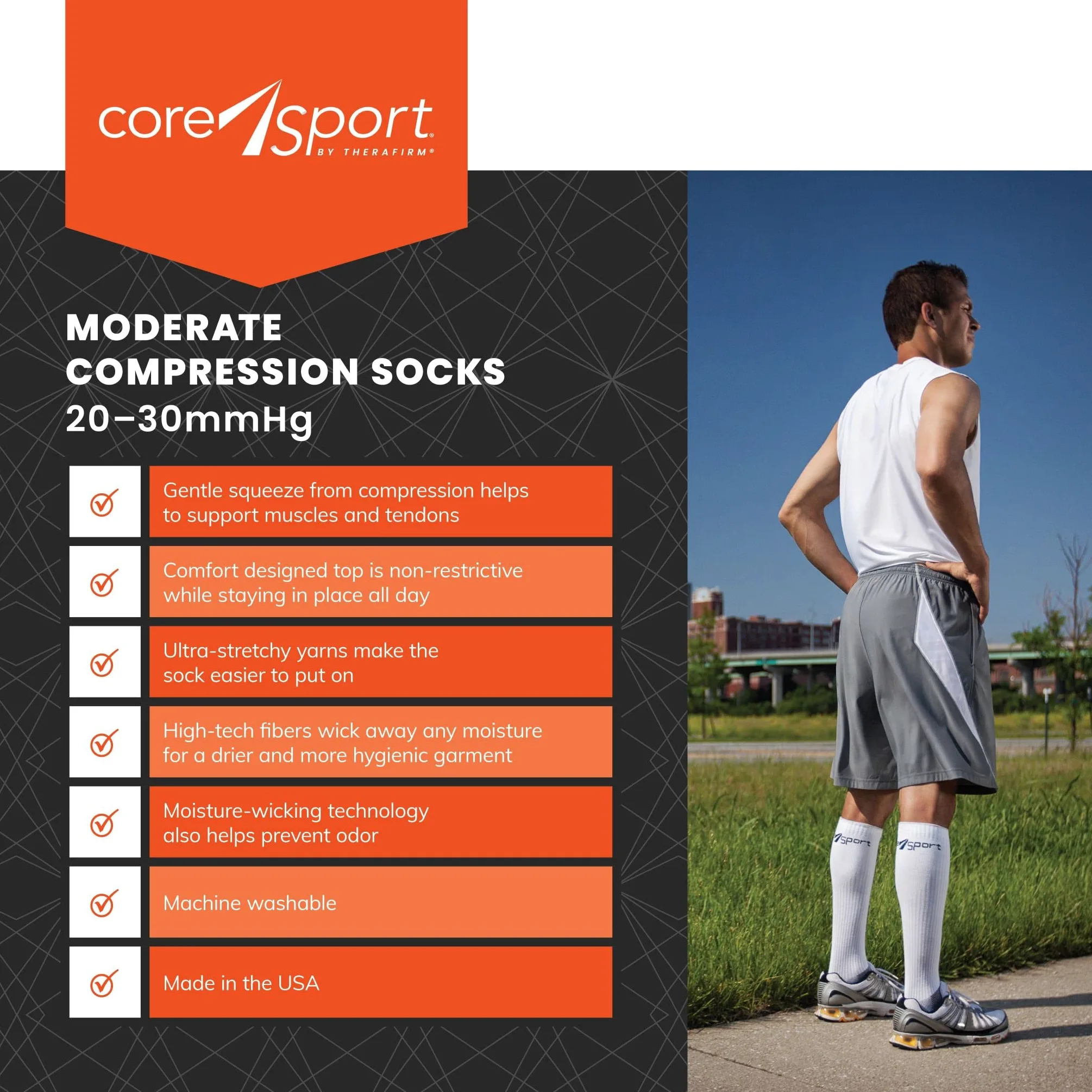 Calcetines de compresión de rendimiento atlético, compresión moderada de 20-30 mmhg (negro, grande)