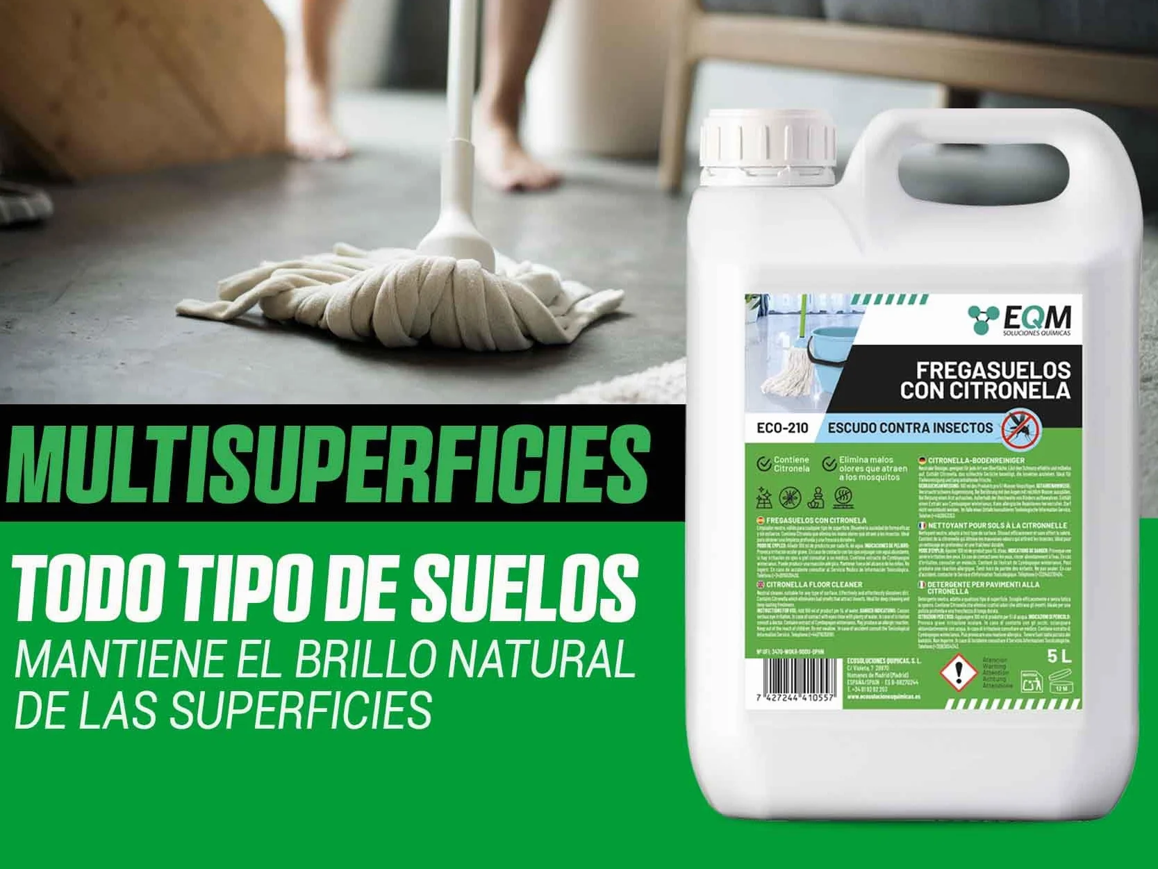 EQM ECO-210 Fregasuelos Citronela 5L Repelente Natural