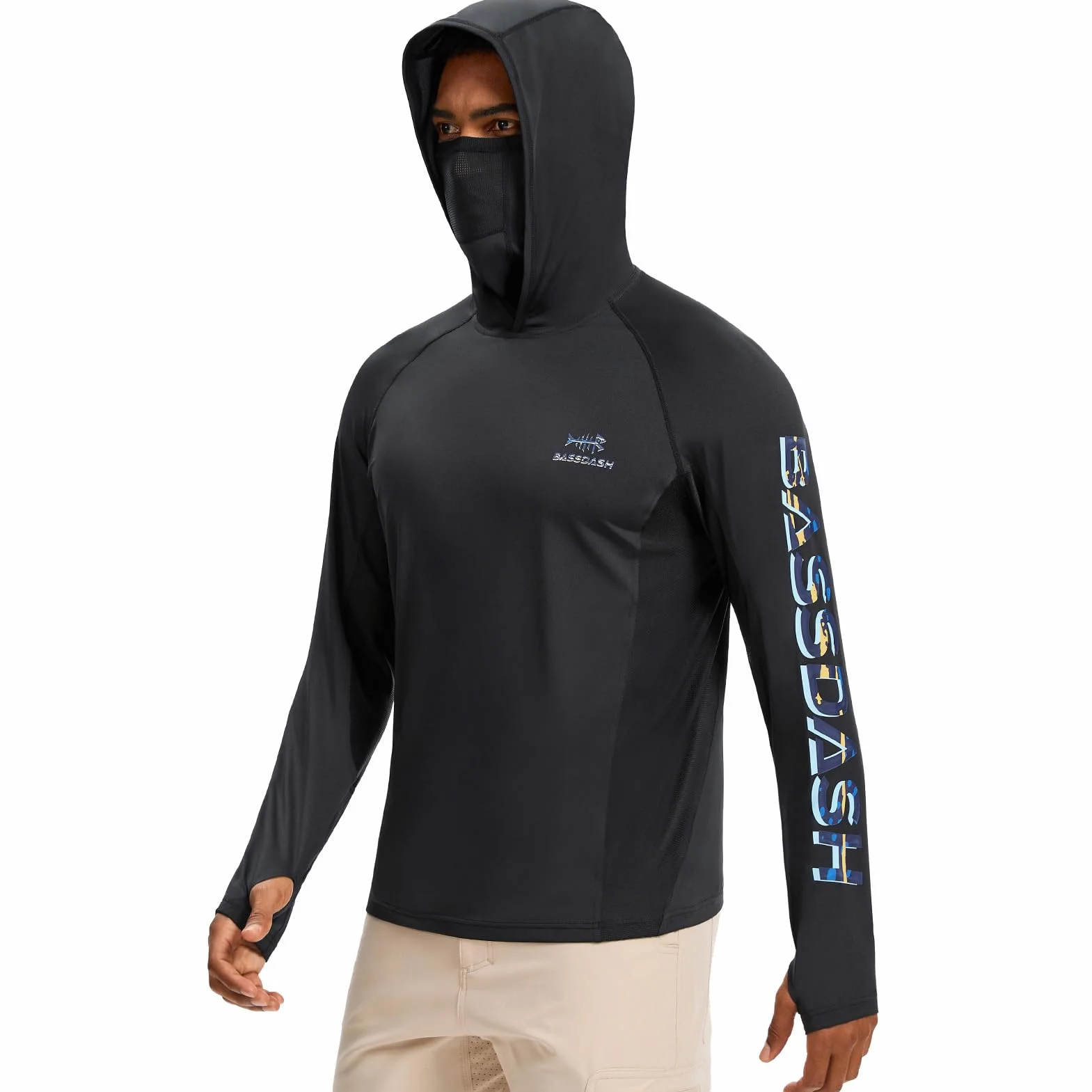 Bassdash Sudadera con Capucha Hombre con Mascarilla, UPF 50+, Estampado de Pesca, Manga Larga, Tejido Técnico Transpirable y Secado Rápido, Modelo FS47M