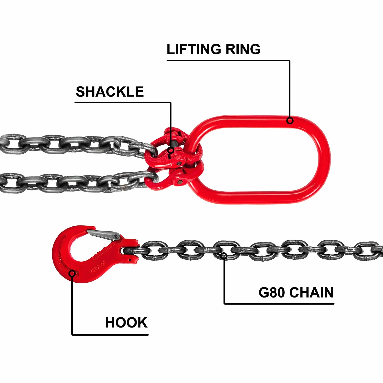 VEVOR Eslinga de cadena 8 mm 1,8 m doble patas ganchos acero capacidad 3 T grado 80 elevación
