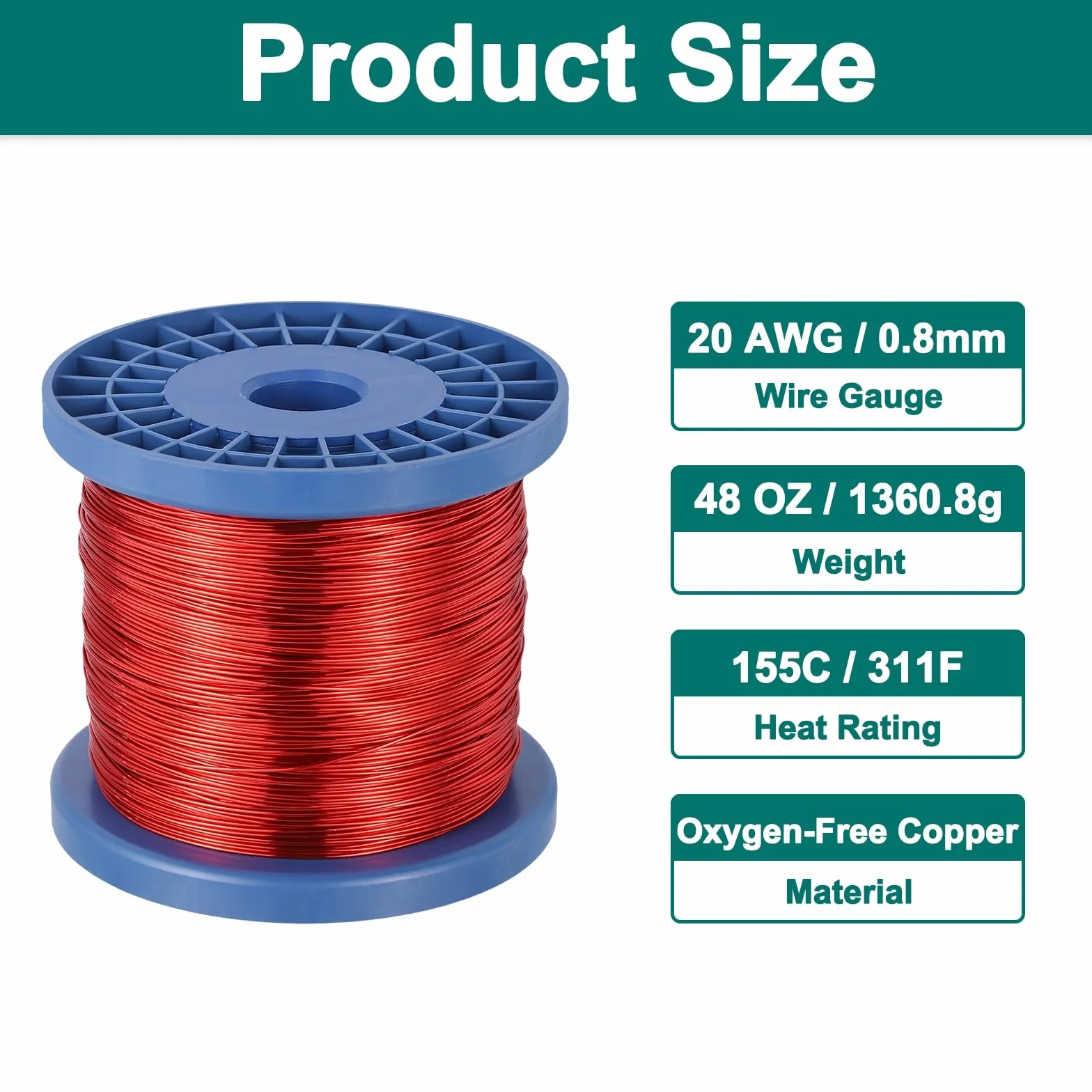 QUARKZMAN Alambre Esmaltado 20 AWG, Cobre Calibre 20 48 Oz, Grado F 155°C, Transformador Motor, Rojo Azul