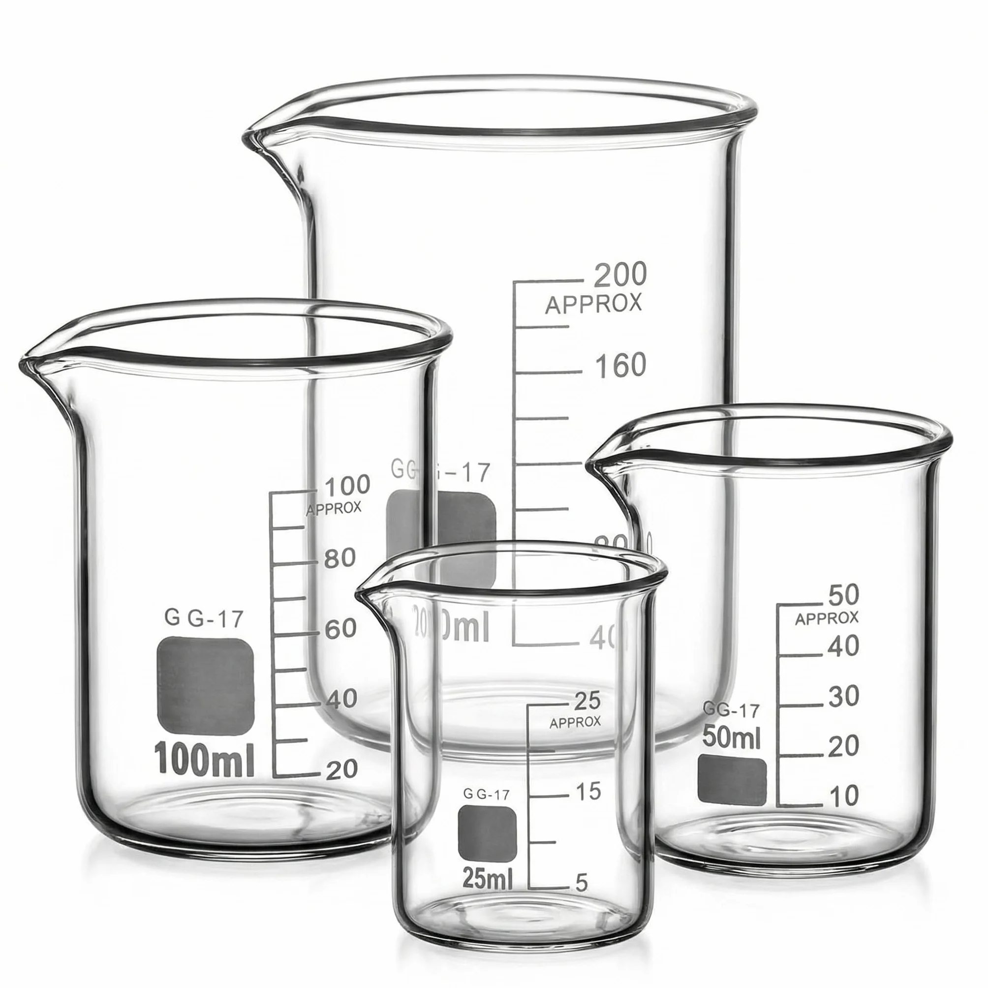 QWORK Vaso de Precipitados Graduado 25ml 50ml 100ml 200ml, Vidrio Borosilicato 3.3 para Laboratorio